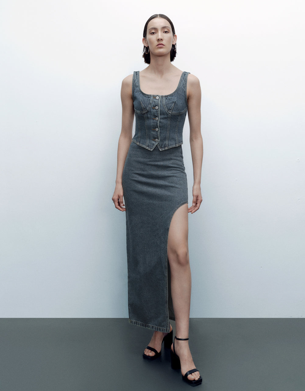Split Midi Denim Skirt