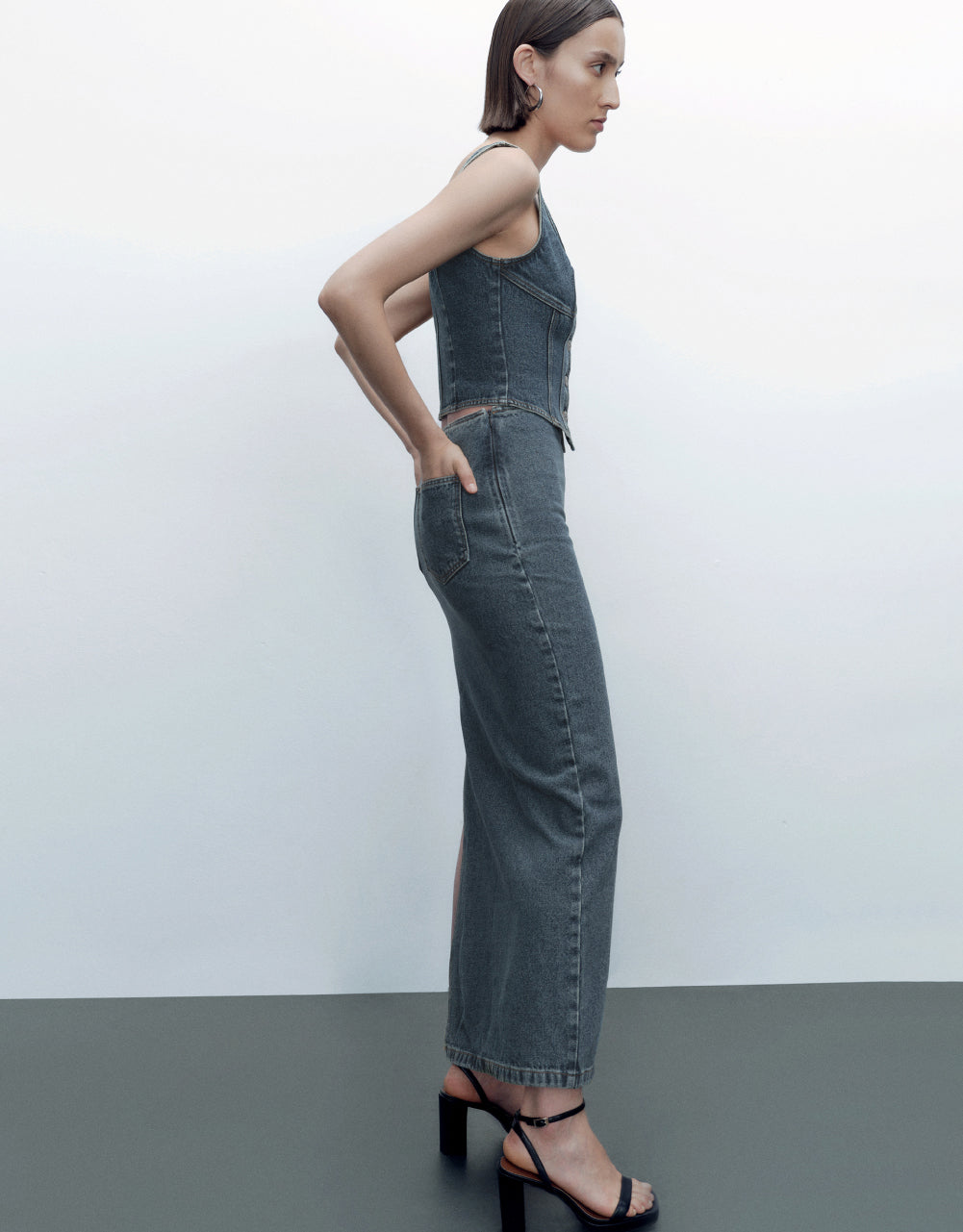 Split Midi Denim Skirt