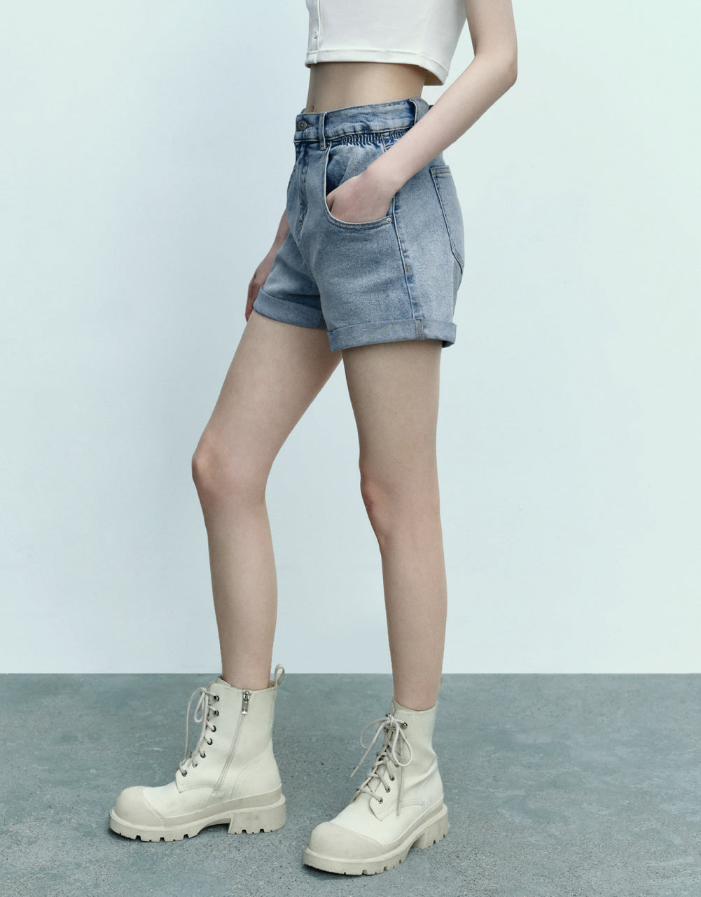 Roll Up Hem Denim Shorts
