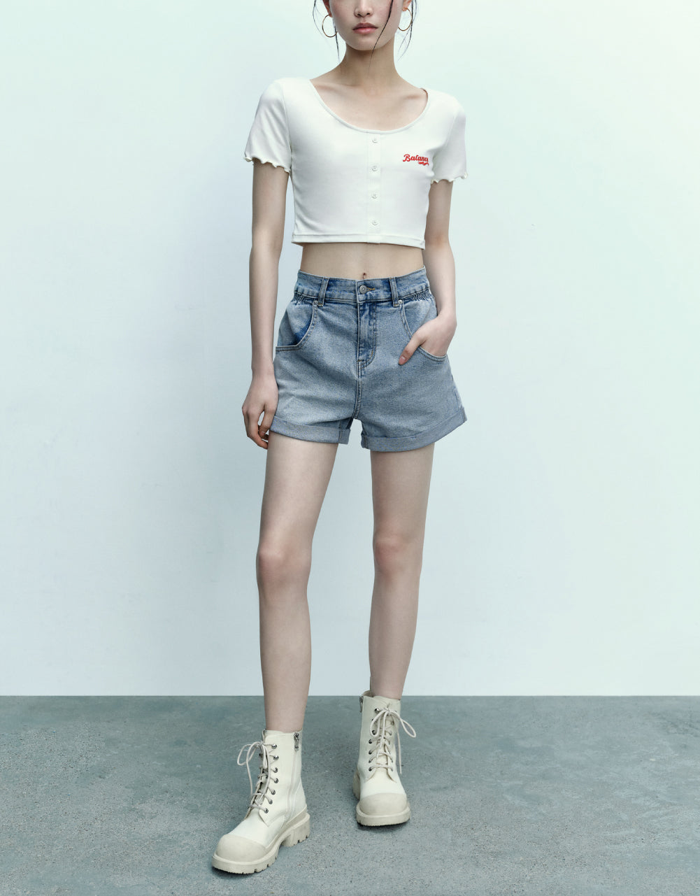 Roll Up Hem Denim Shorts