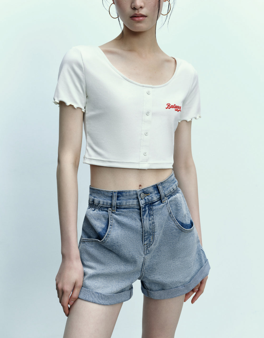 Roll Up Hem Denim Shorts