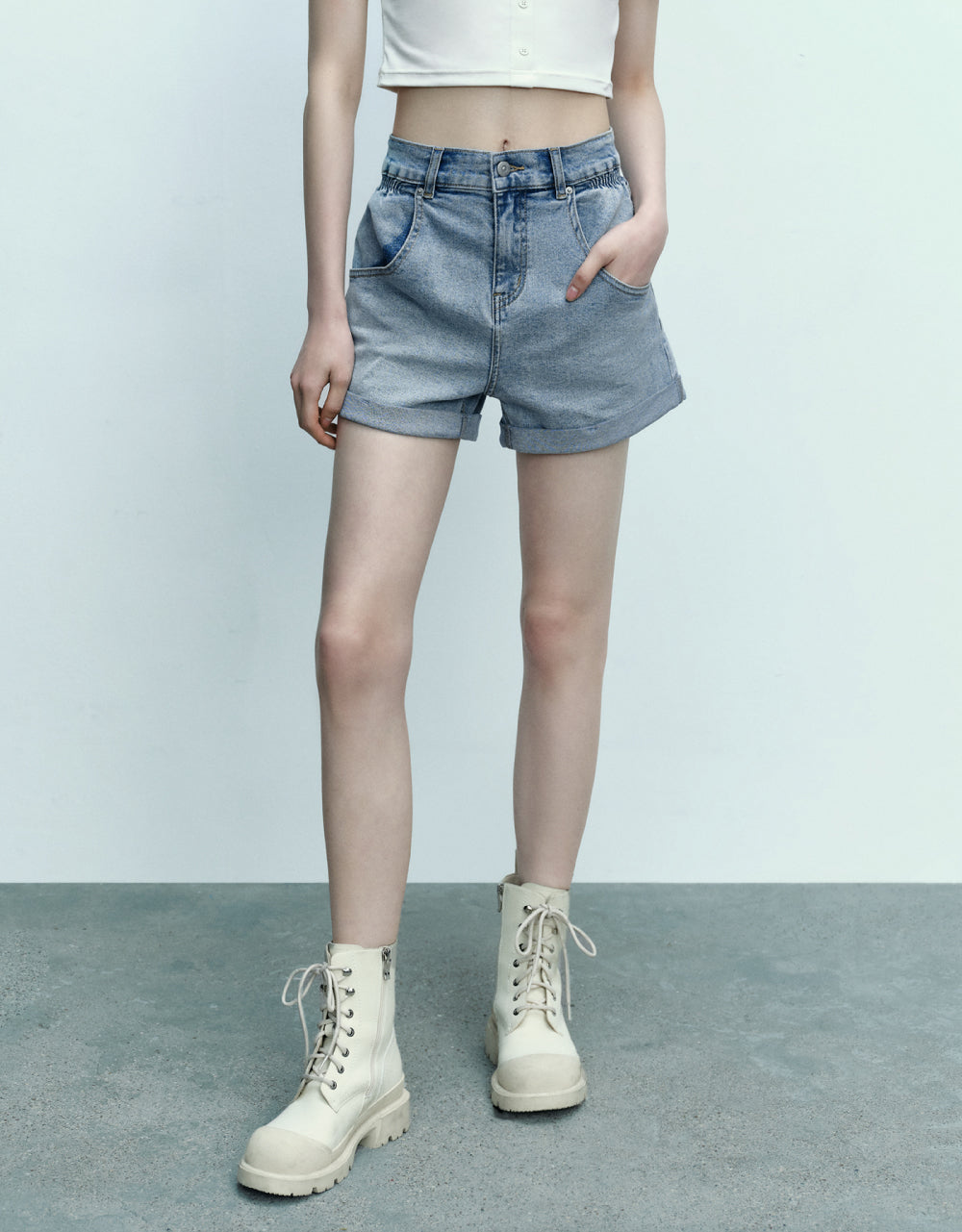 Roll Up Hem Denim Shorts