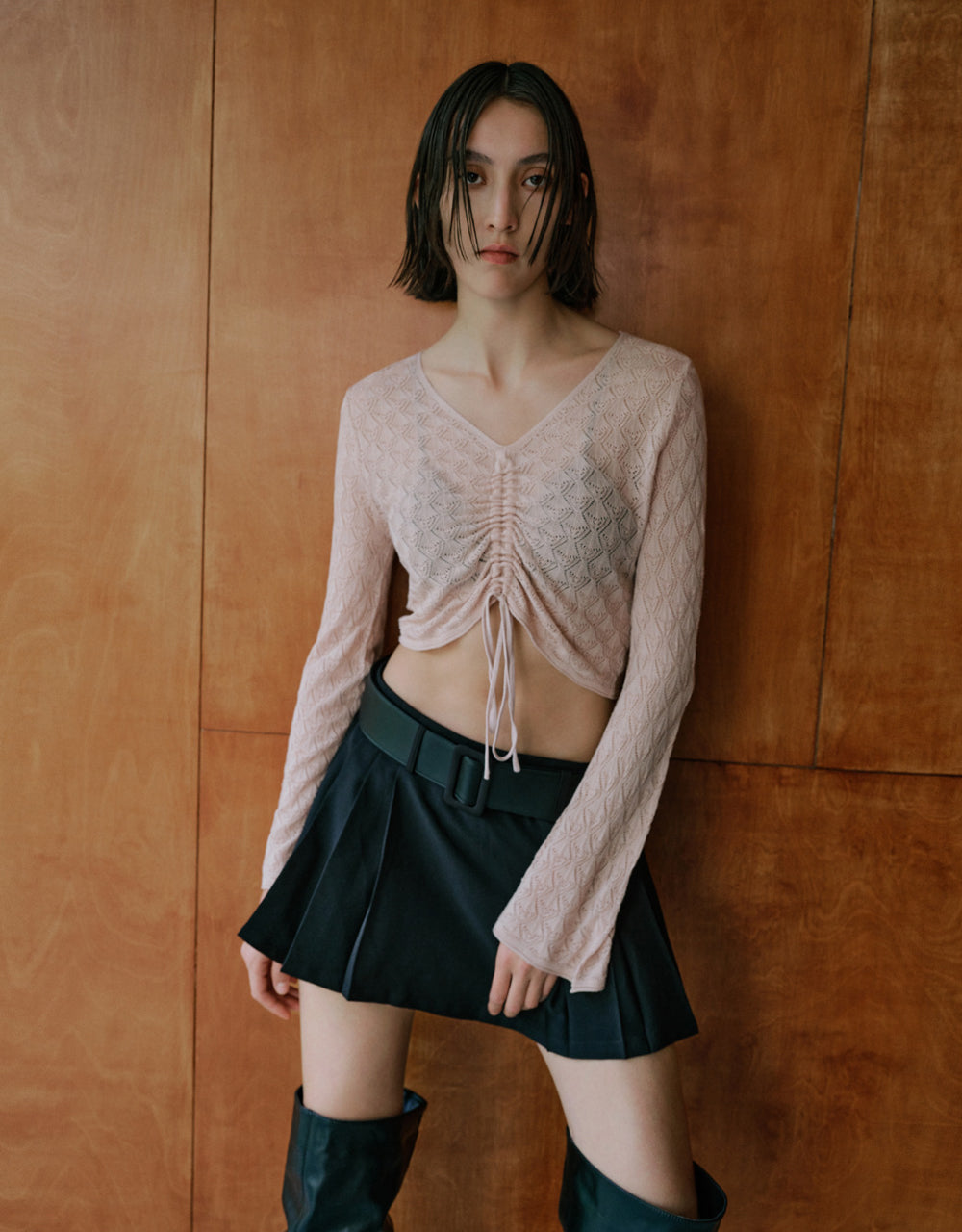 Lace Up Front V-Neck Knitted Top