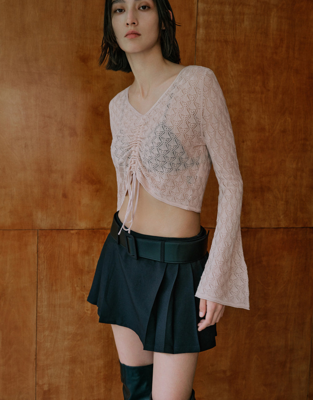 Lace Up Front V-Neck Knitted Top