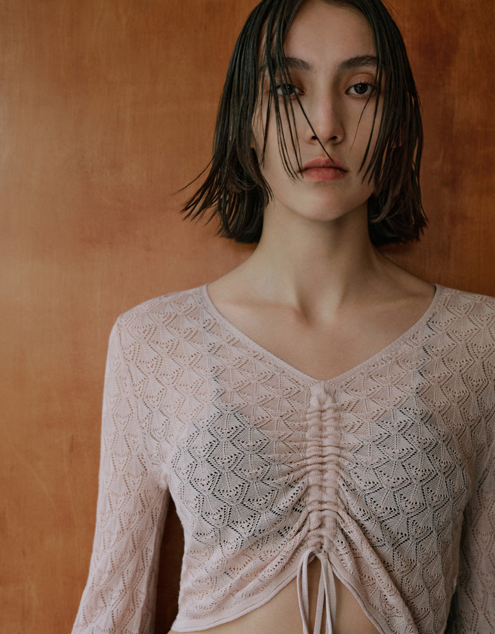 Lace Up Front V-Neck Knitted Top