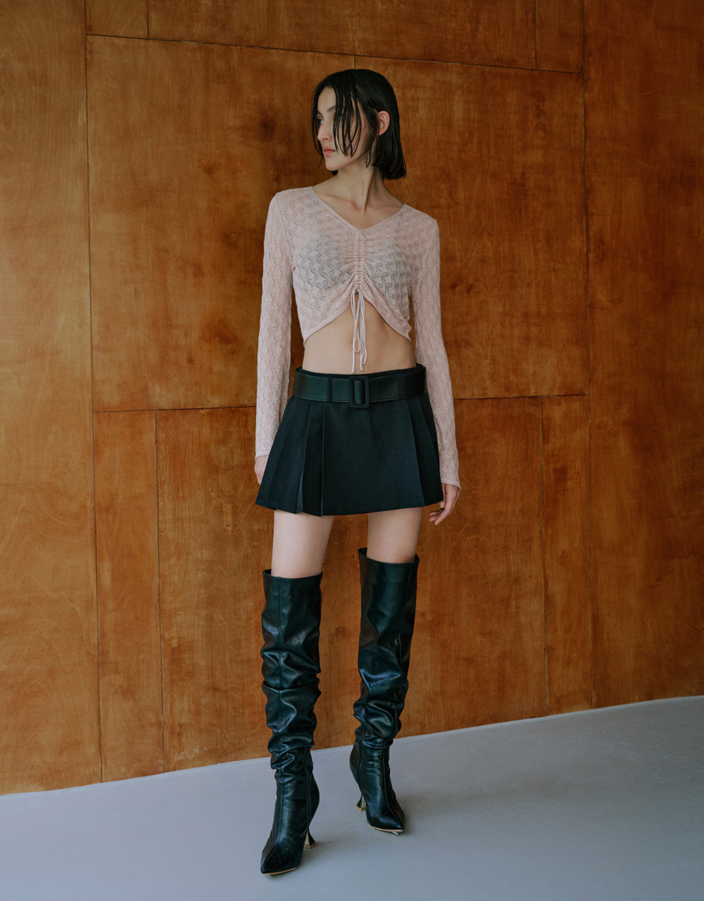 Lace Up Front V-Neck Knitted Top