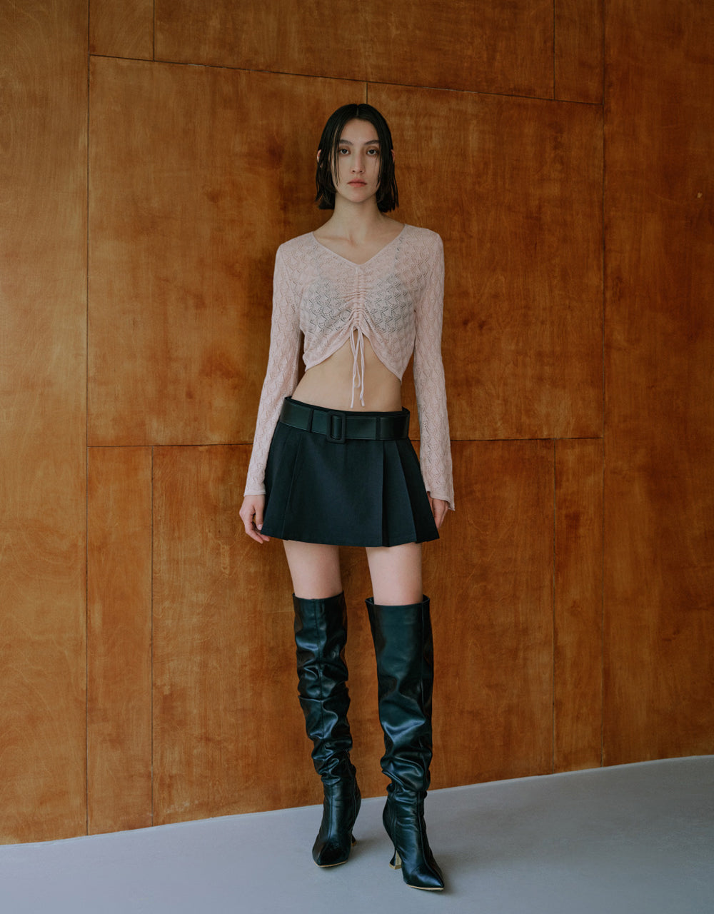 Lace Up Front V-Neck Knitted Top