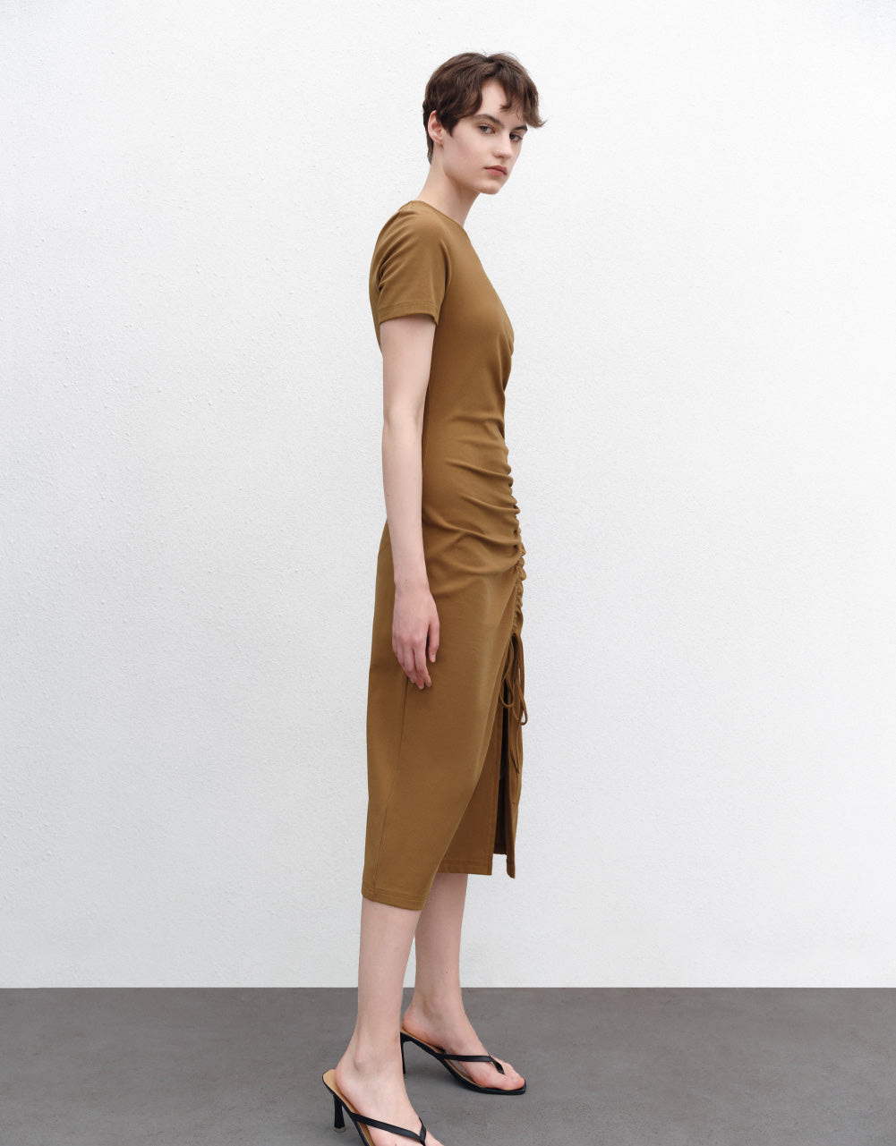 Lace Up Crew Neck Skinny Dress