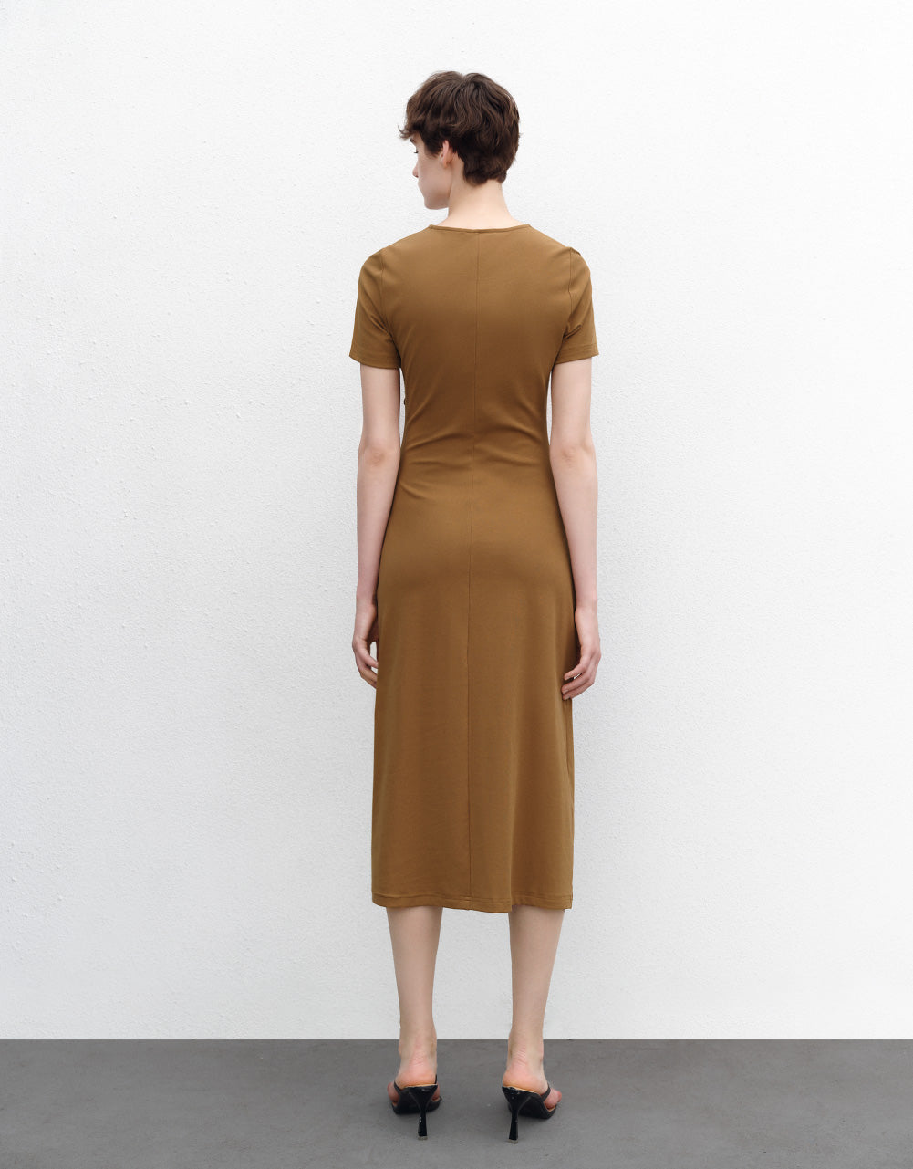 Lace Up Crew Neck Skinny Dress