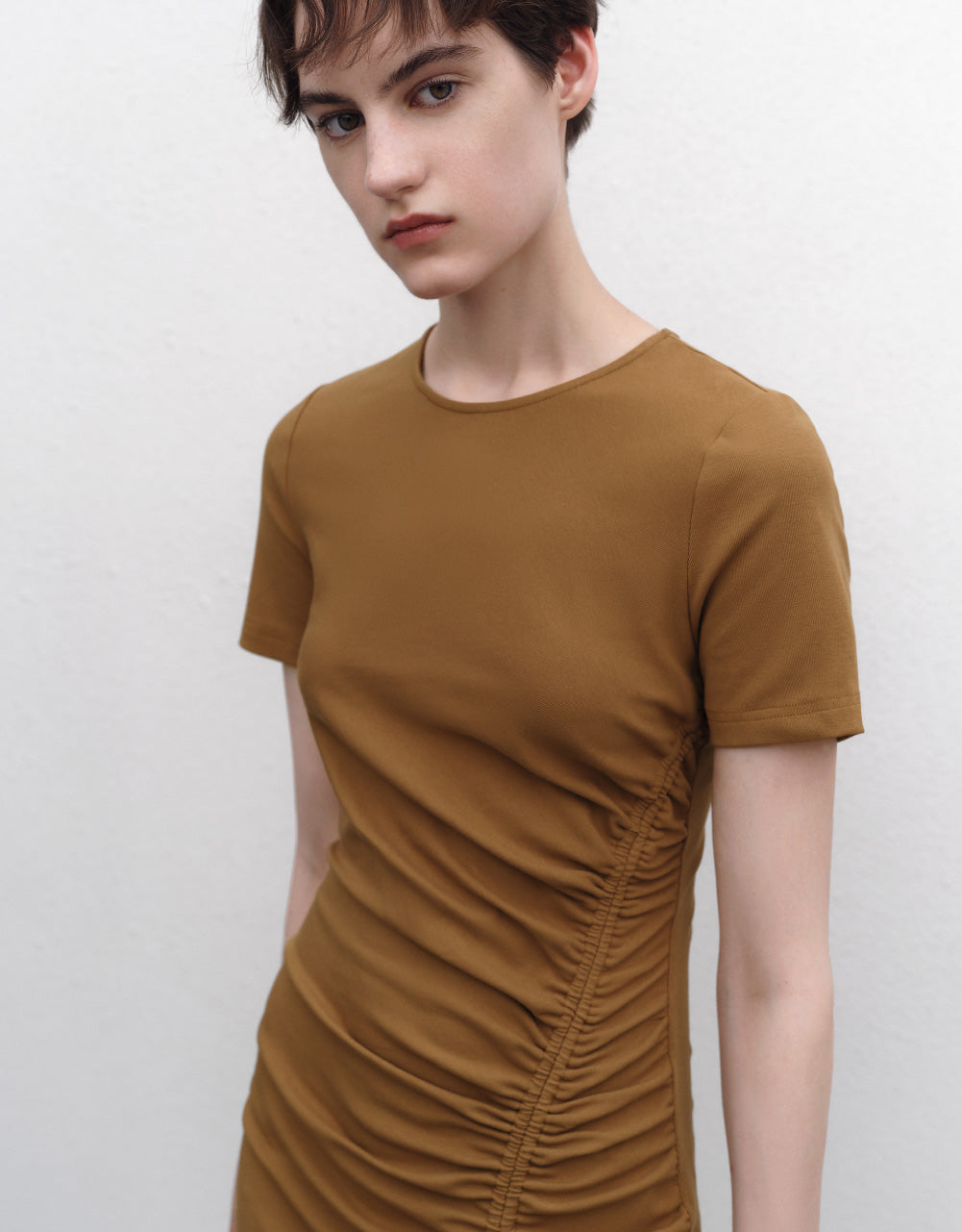 Lace Up Crew Neck Skinny Dress