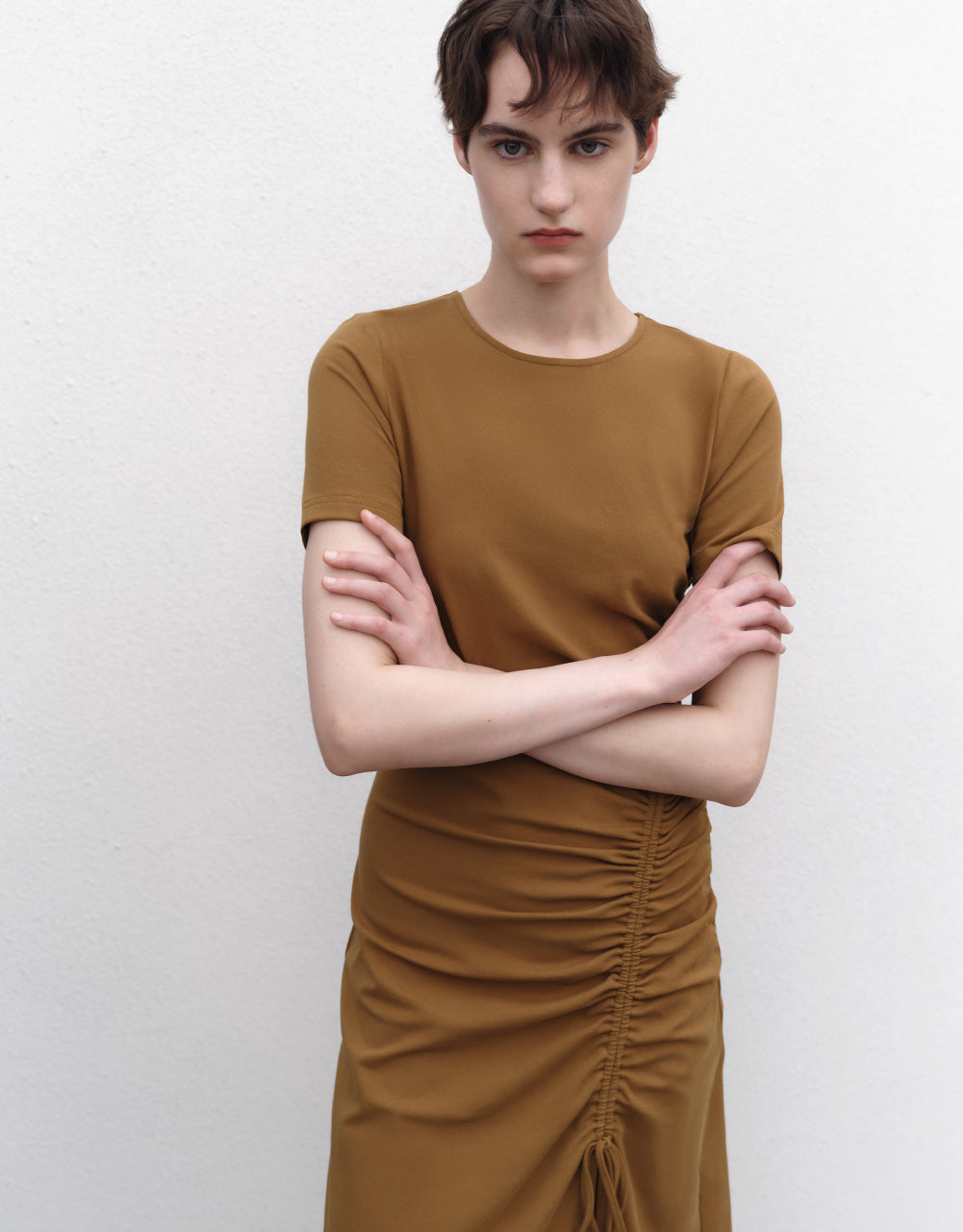 Lace Up Crew Neck Skinny Dress
