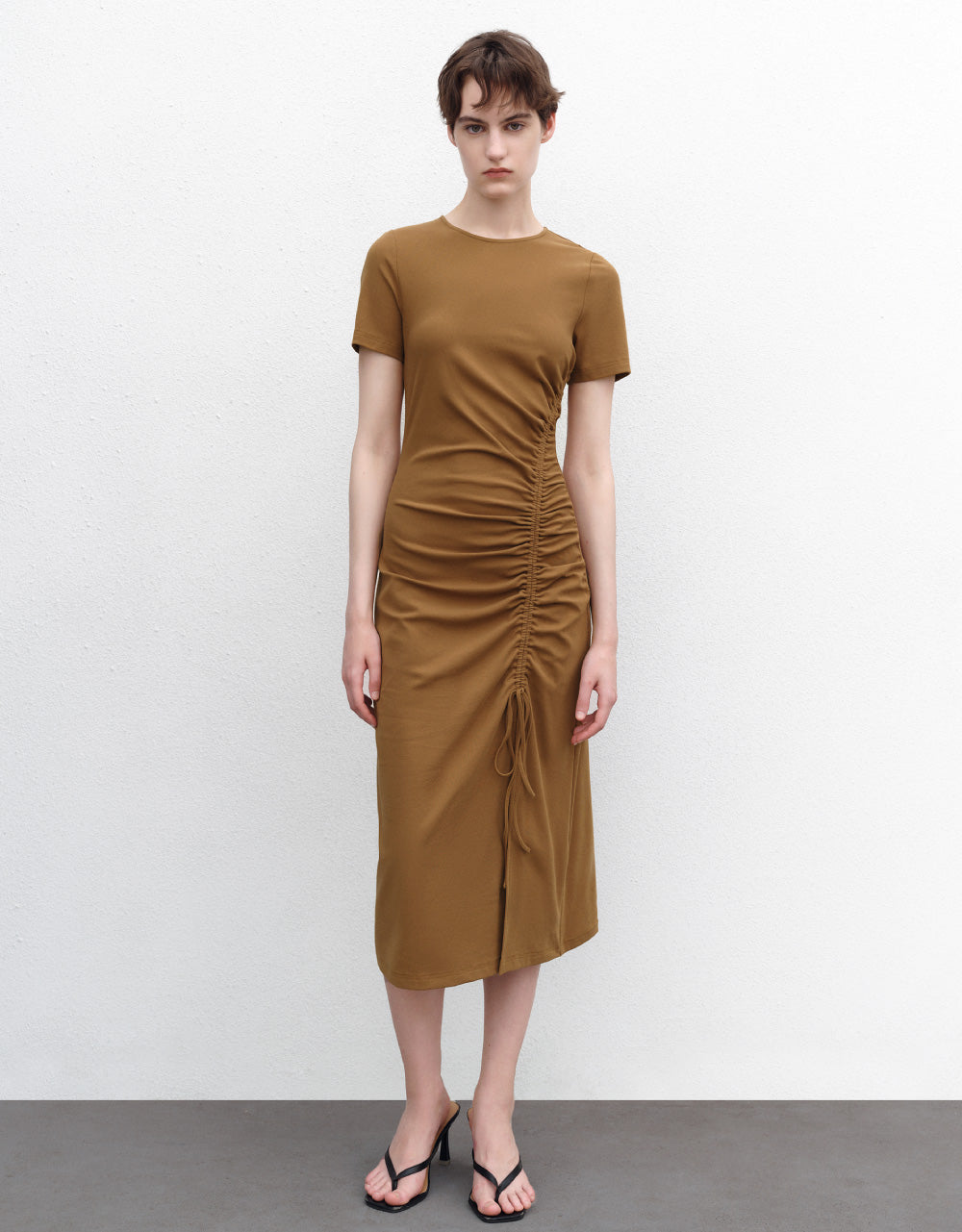 Lace Up Crew Neck Skinny Dress
