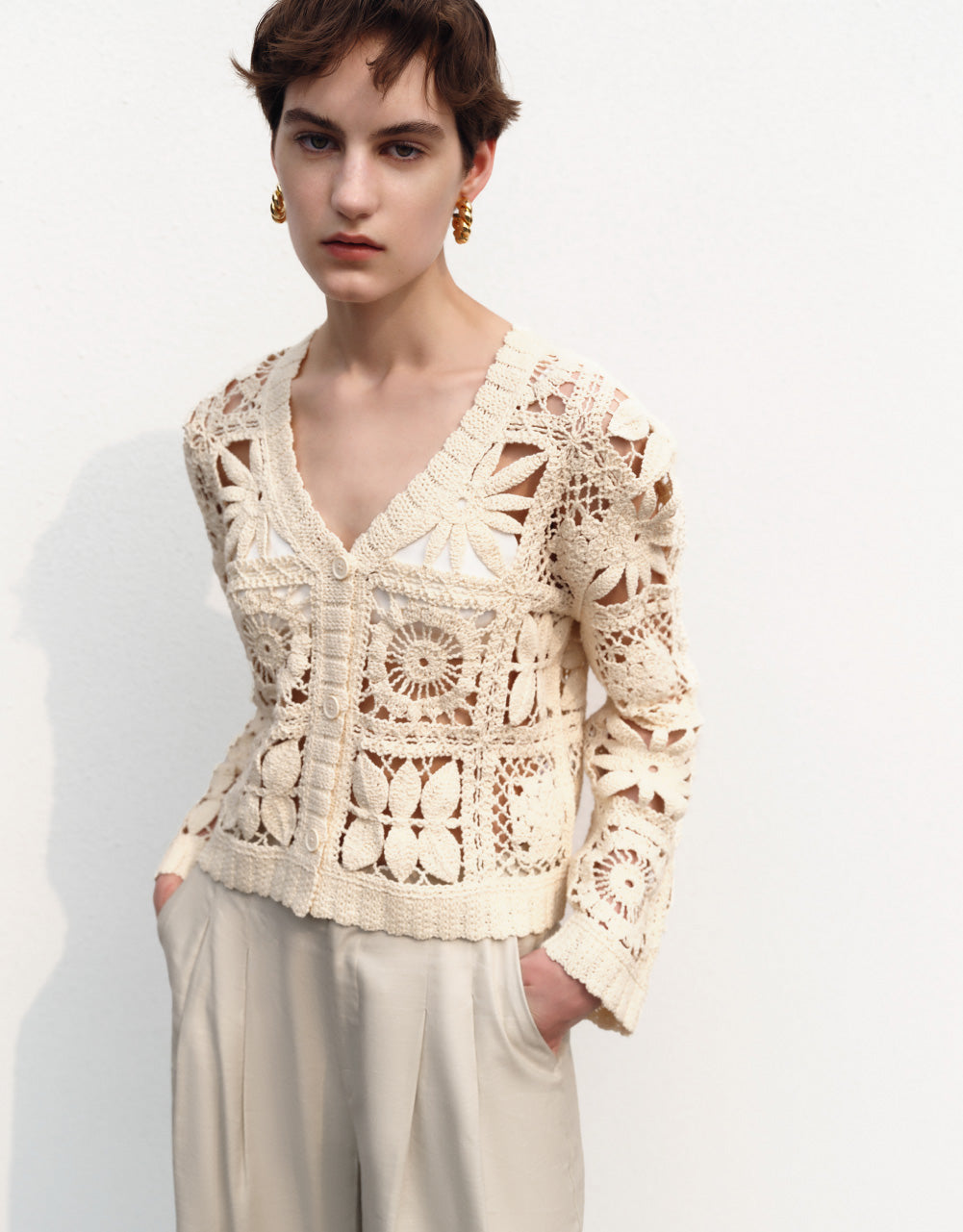 Straight V-Neck Knitted Cardigan