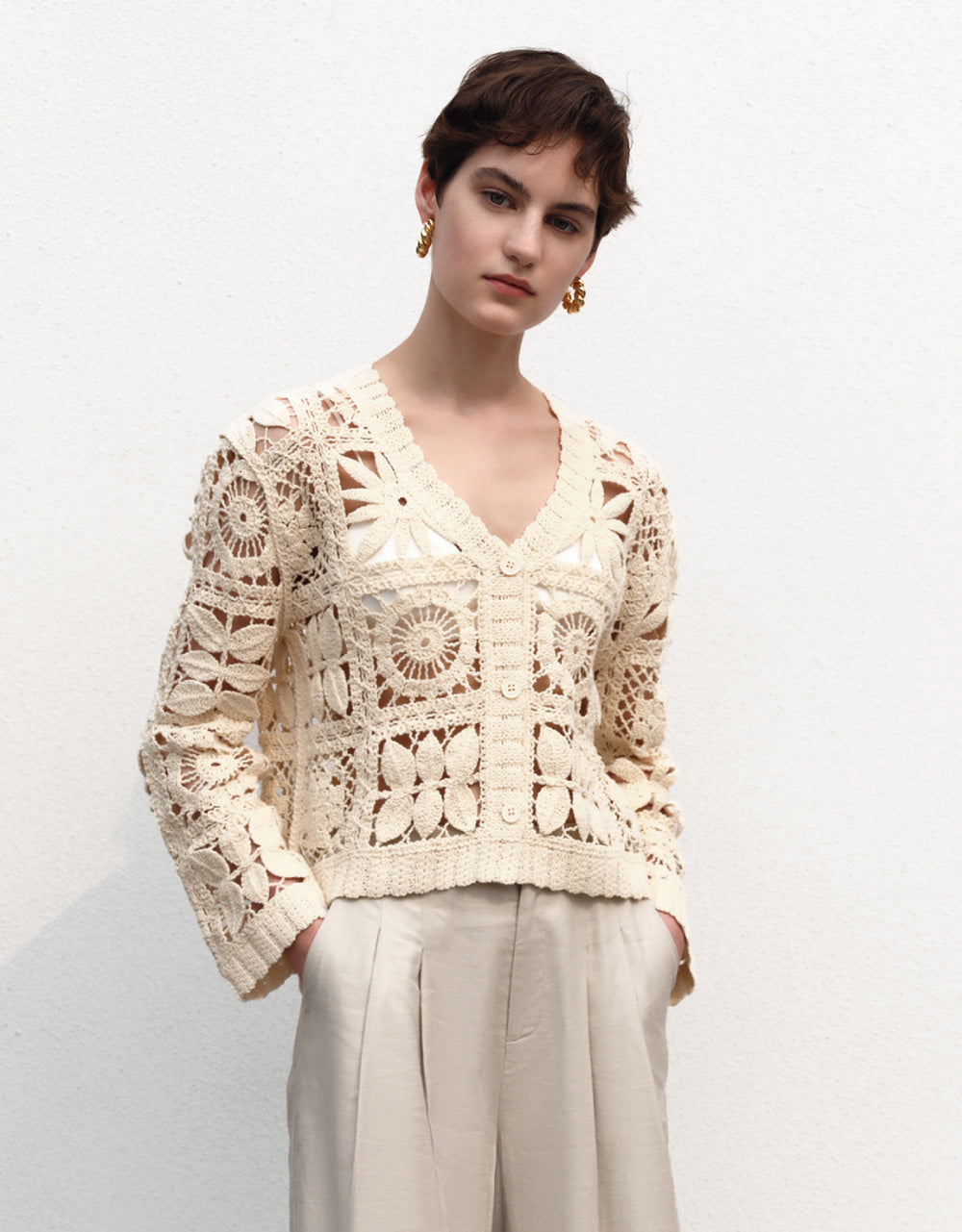 Straight V-Neck Knitted Cardigan