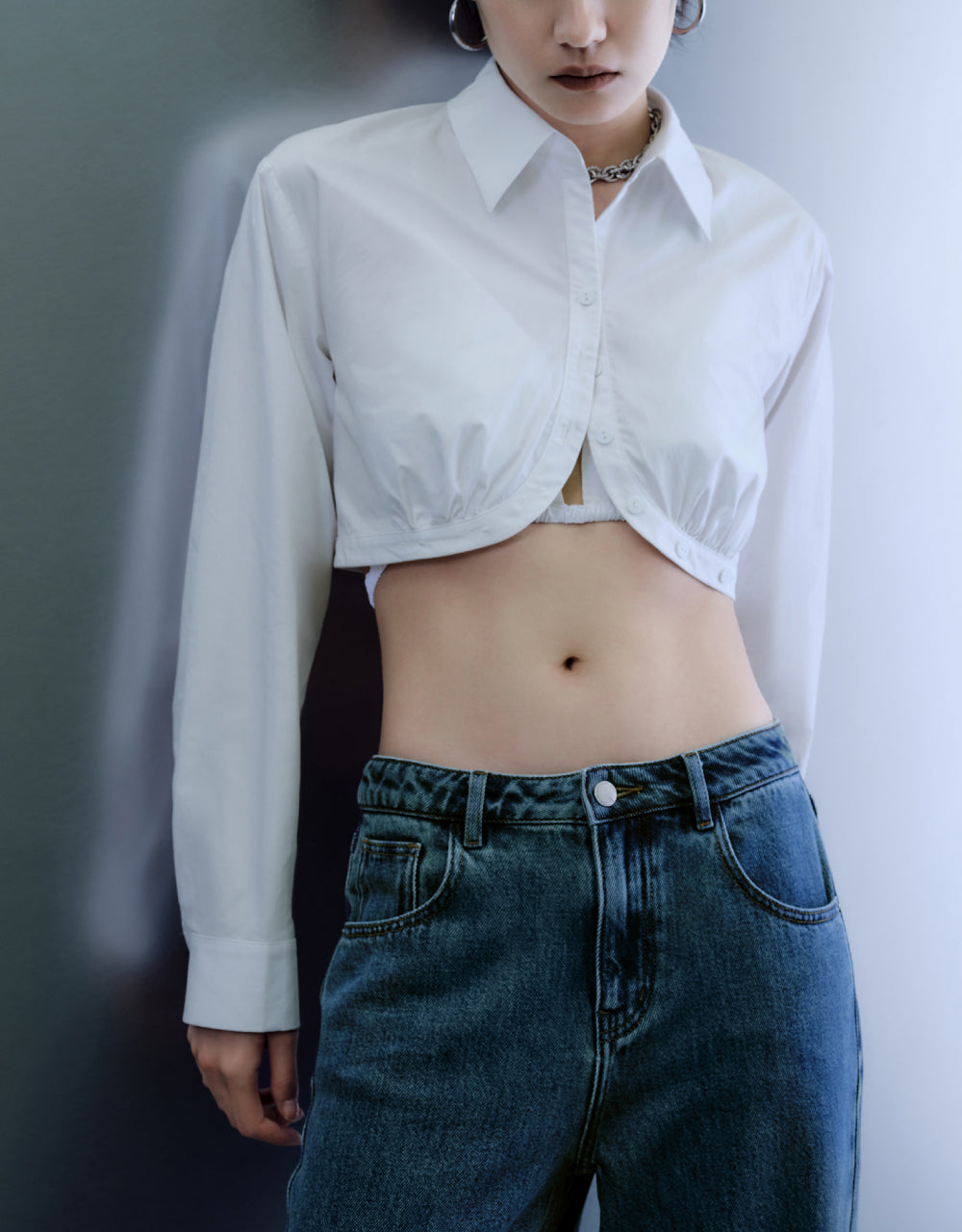 Cropped Open Front Shirt
