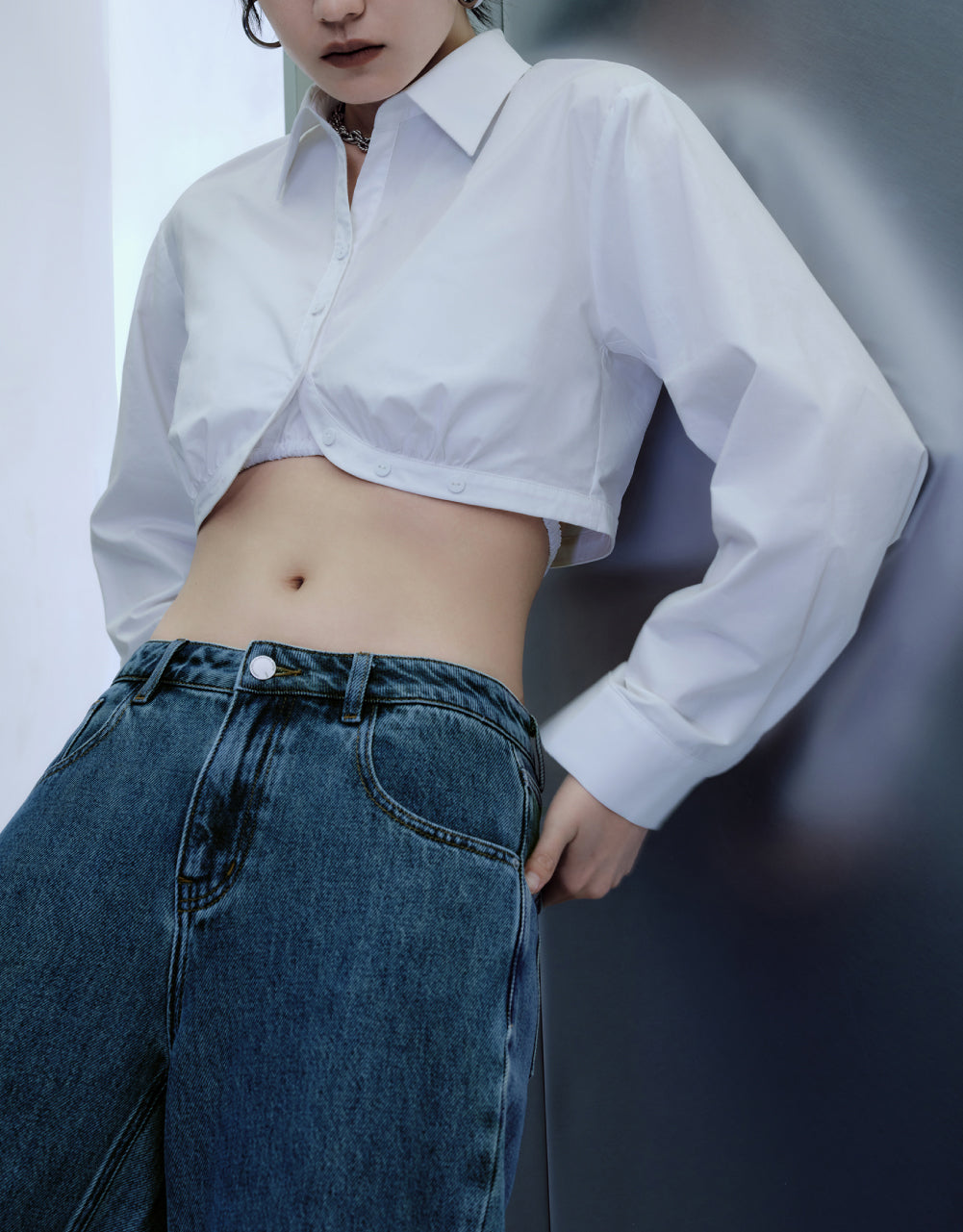 Cropped Open Front Shirt
