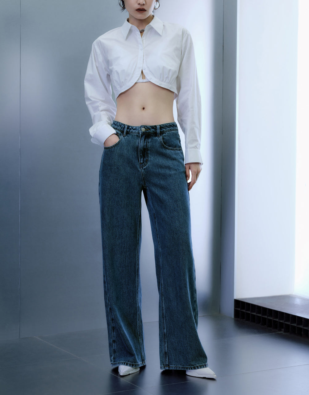 Cropped Open Front Shirt