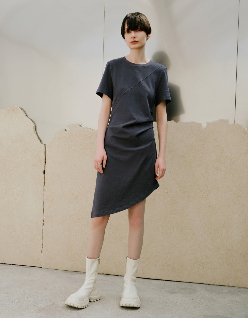 Asymmetic Crew Neck Skater Dress