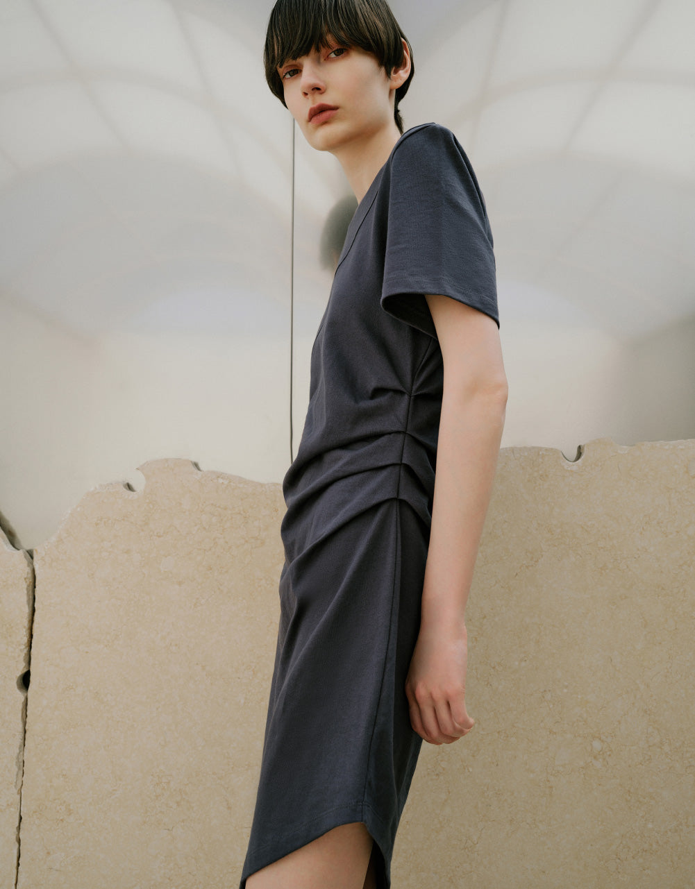Asymmetic Crew Neck Skater Dress