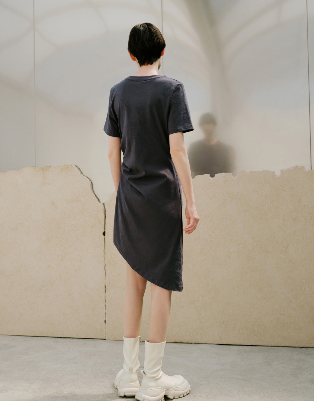 Asymmetic Crew Neck Skater Dress