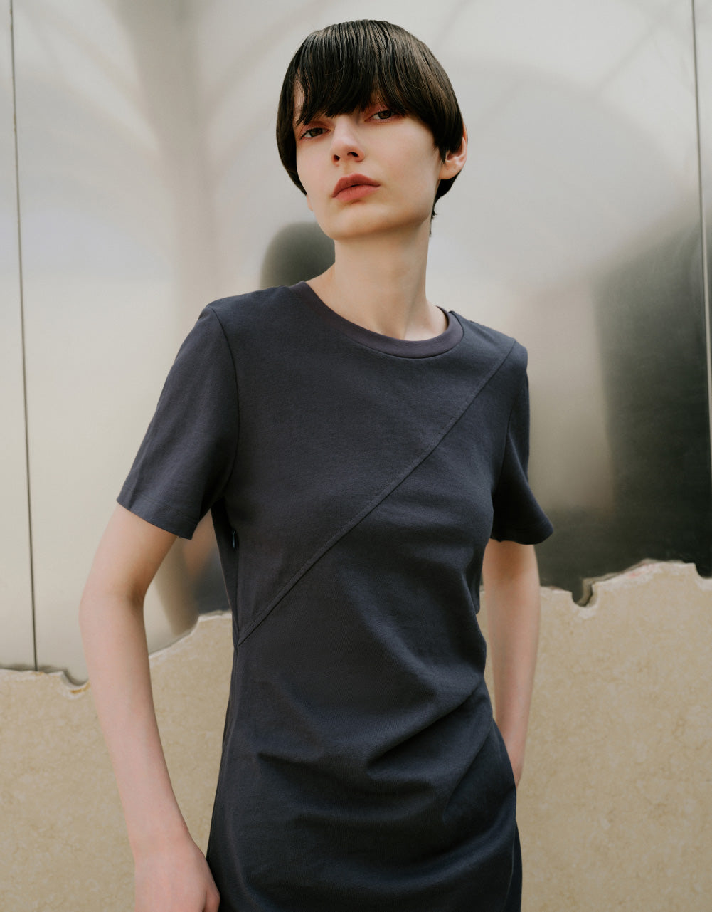 Asymmetic Crew Neck Skater Dress