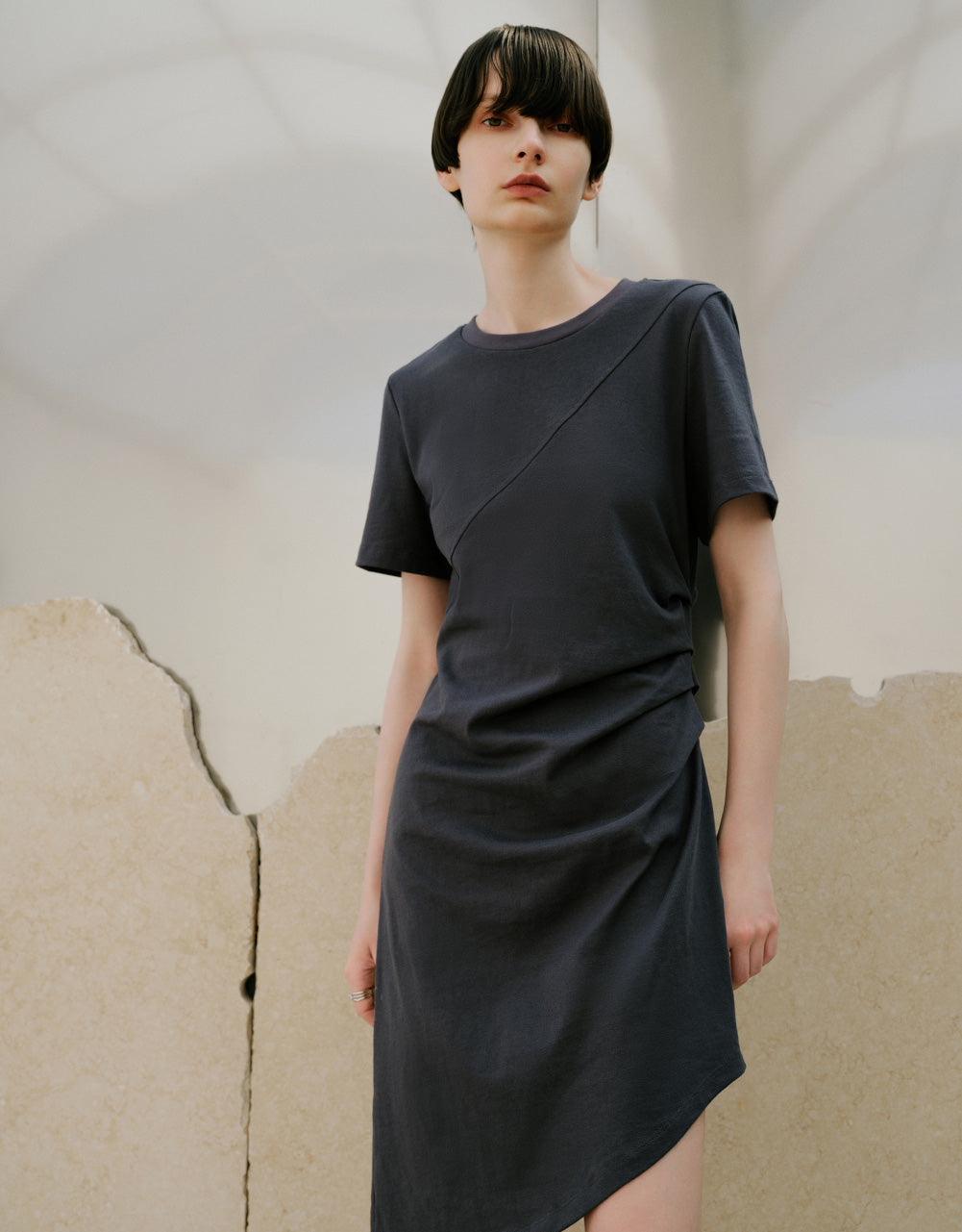 Asymmetic Crew Neck Skater Dress