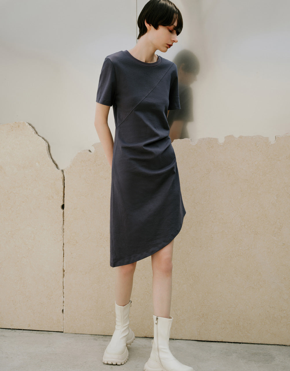Asymmetic Crew Neck Skater Dress