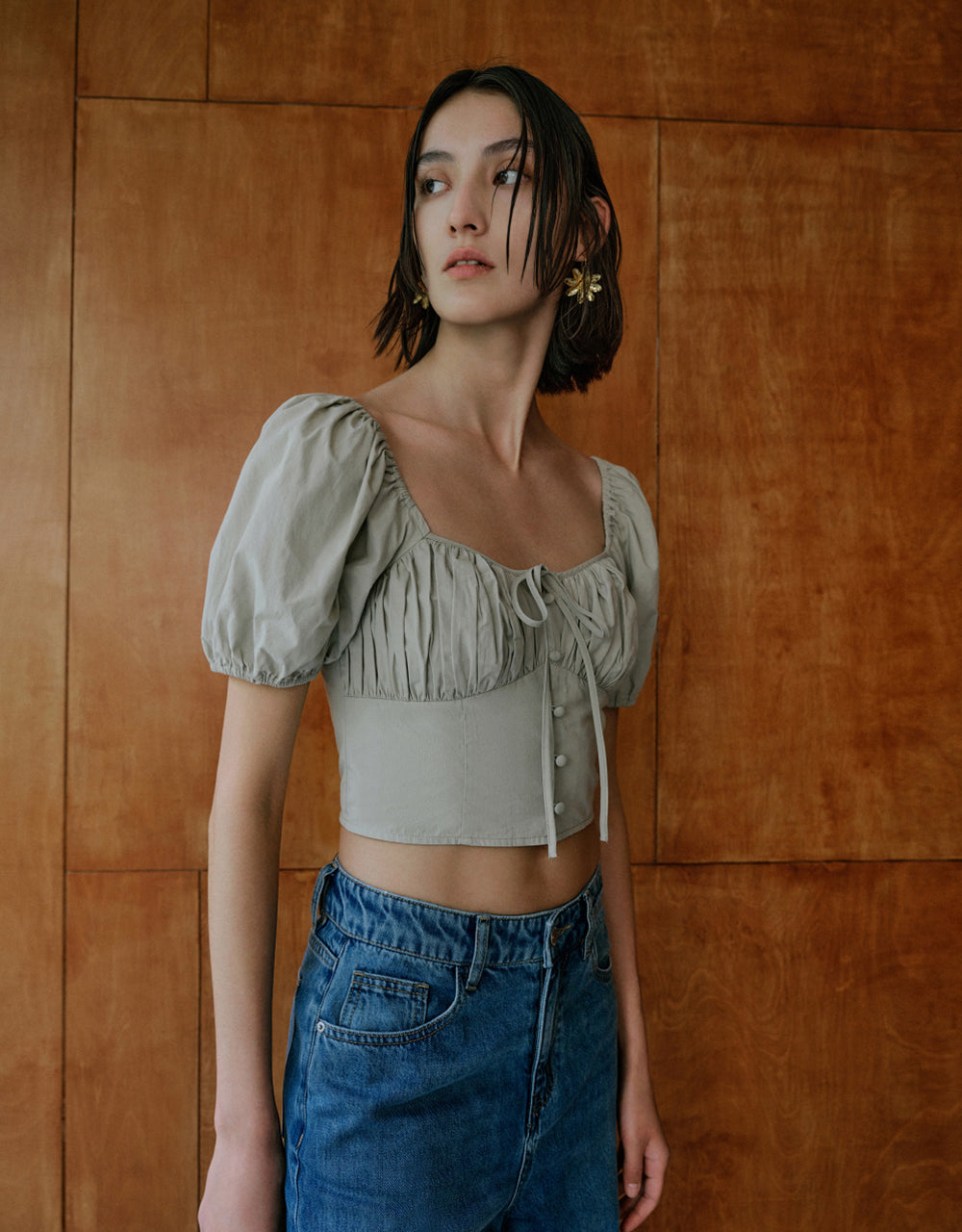 Tie Front Square-cut Collar Shirt
