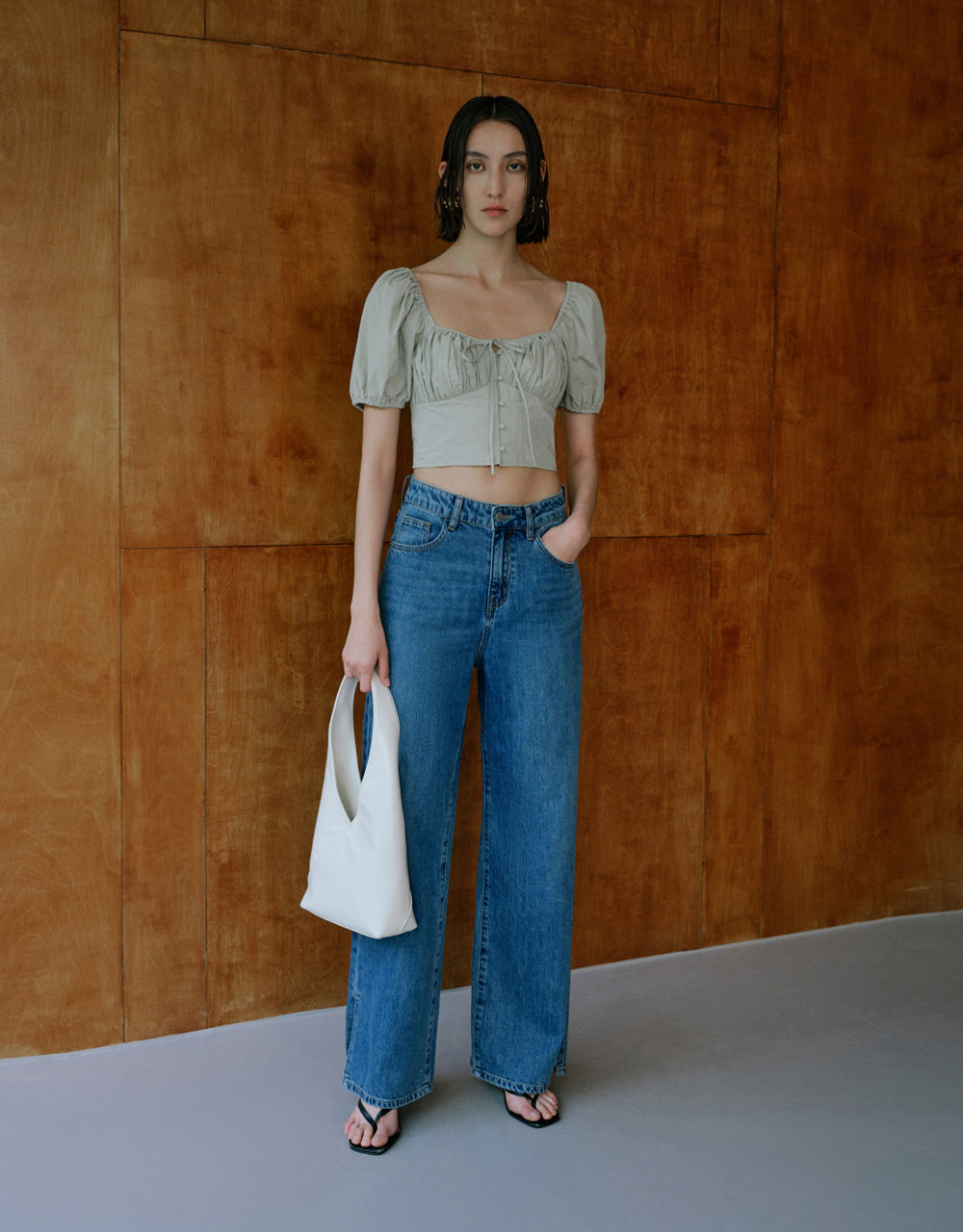 Tie Front Square-cut Collar Shirt