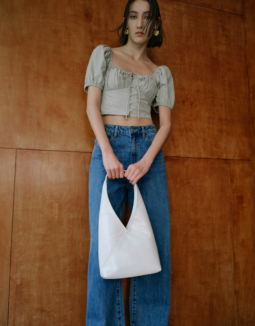 Tie Front Square-cut Collar Shirt