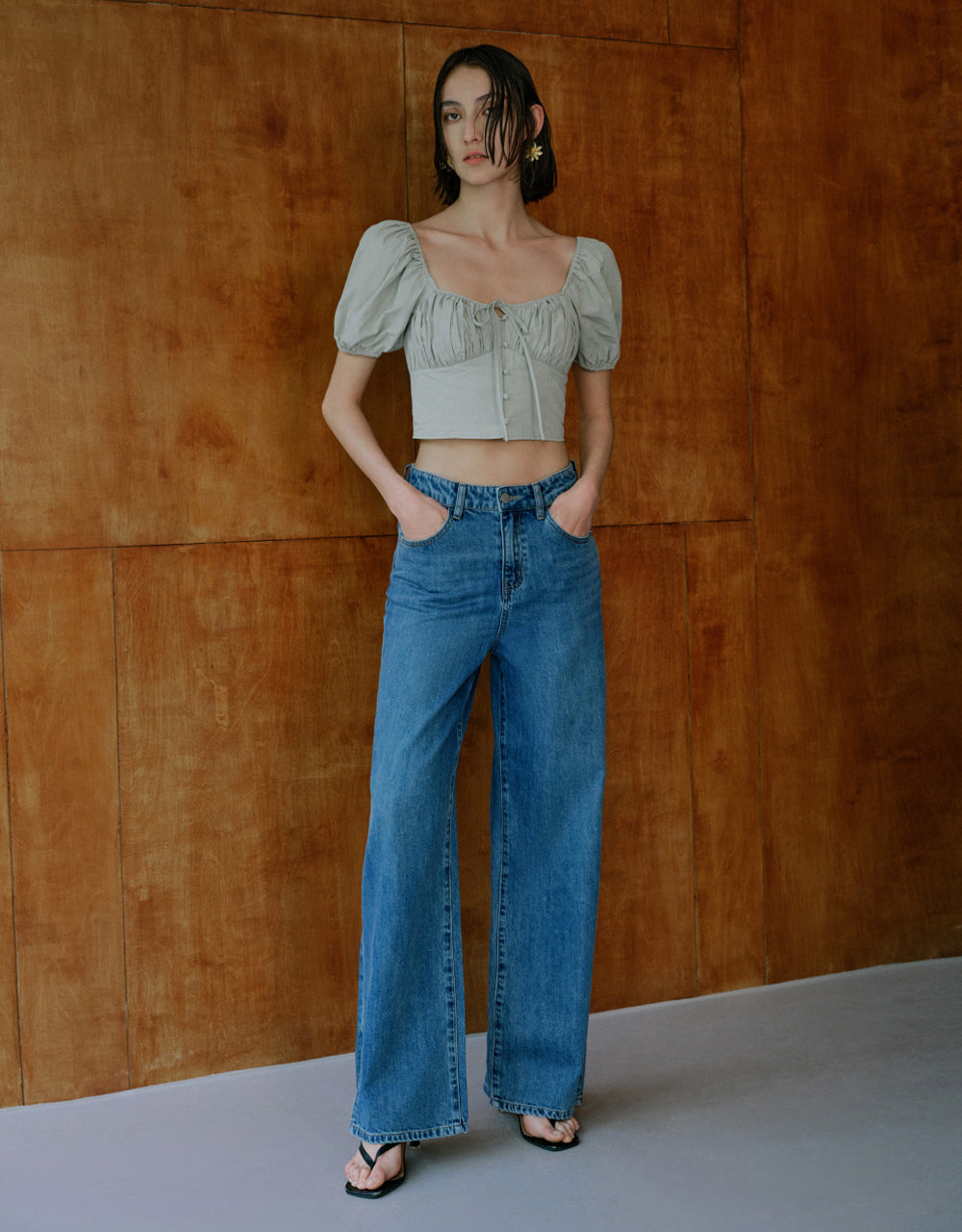 Tie Front Square-cut Collar Shirt