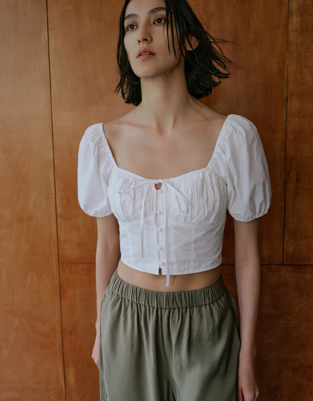 Tie Front Square-cut Collar Shirt