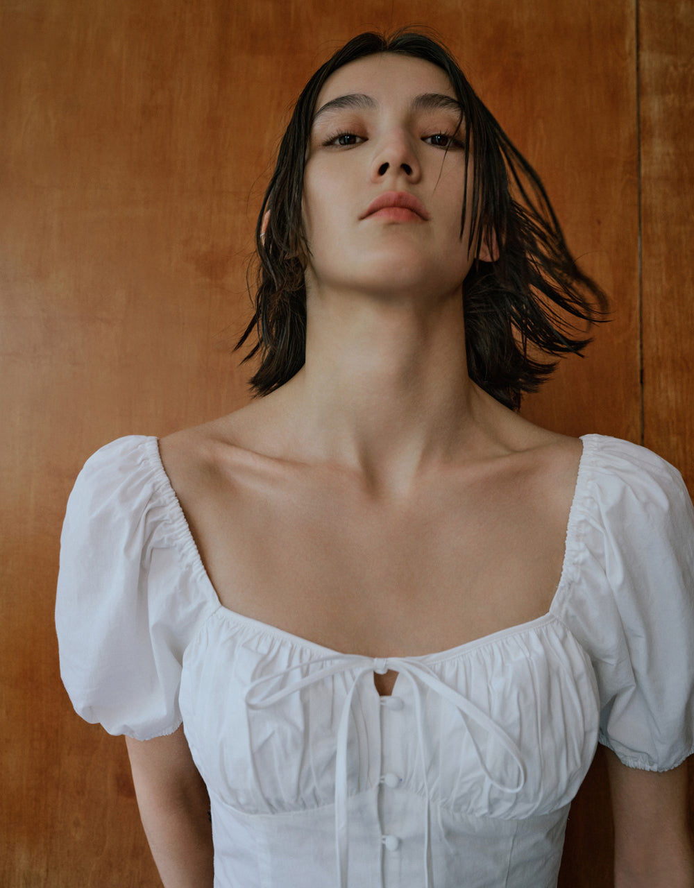 Tie Front Square-cut Collar Shirt