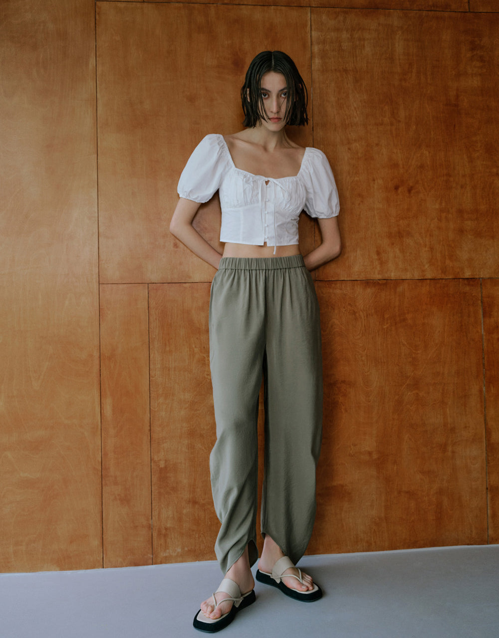 Tie Front Square-cut Collar Shirt