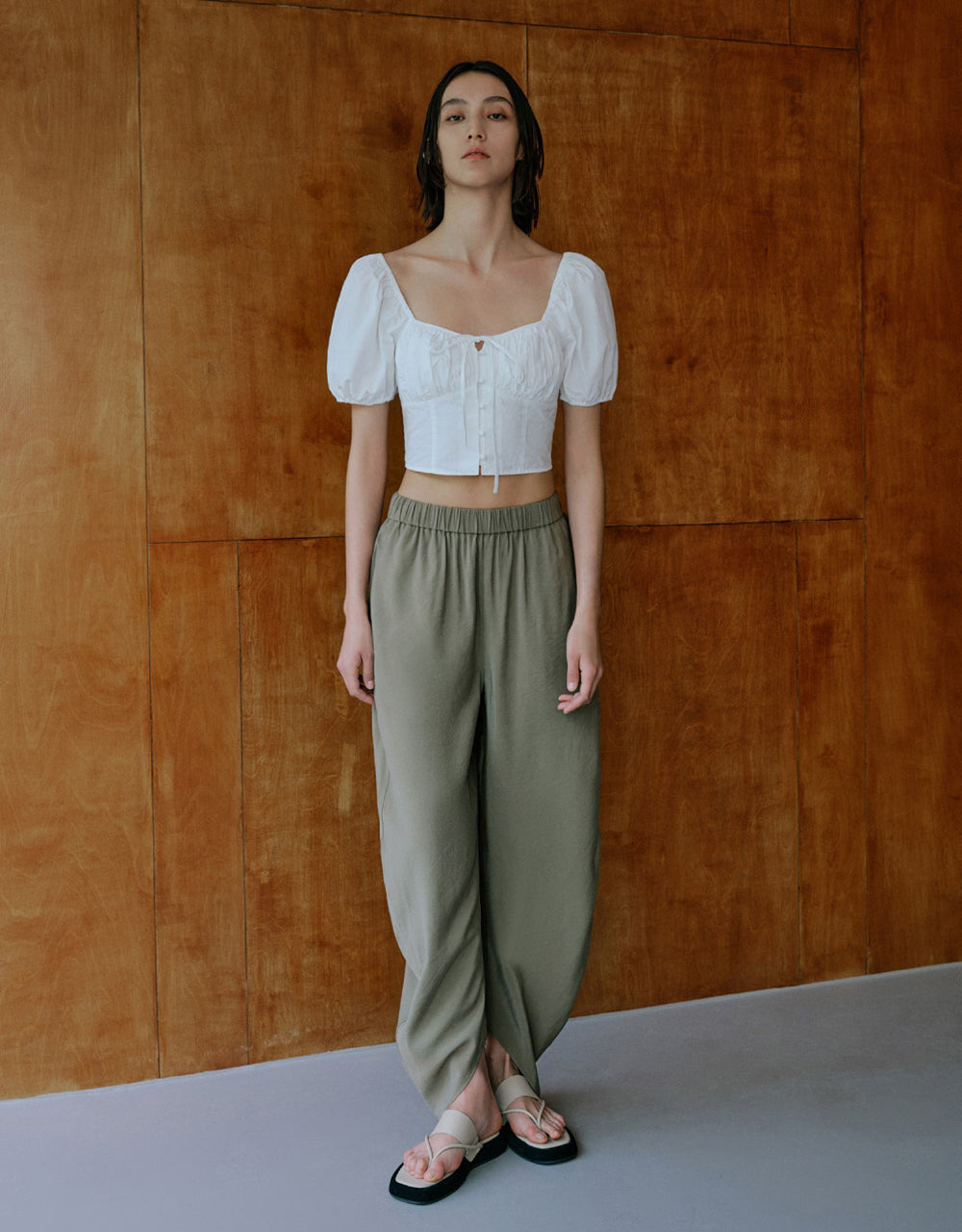 Tie Front Square-cut Collar Shirt
