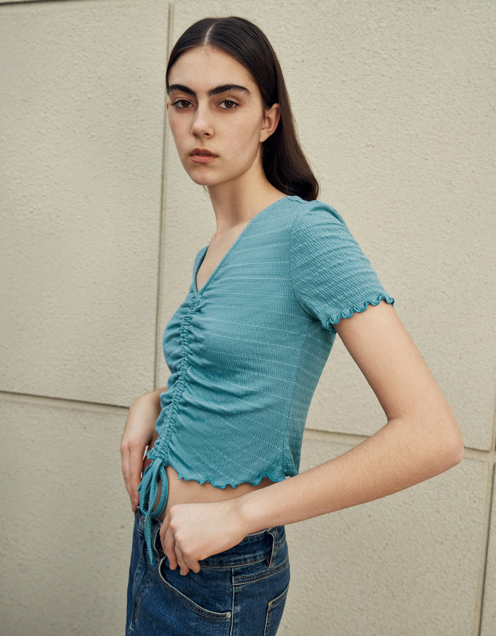 Lettuce Trim Shirred T-Shirt