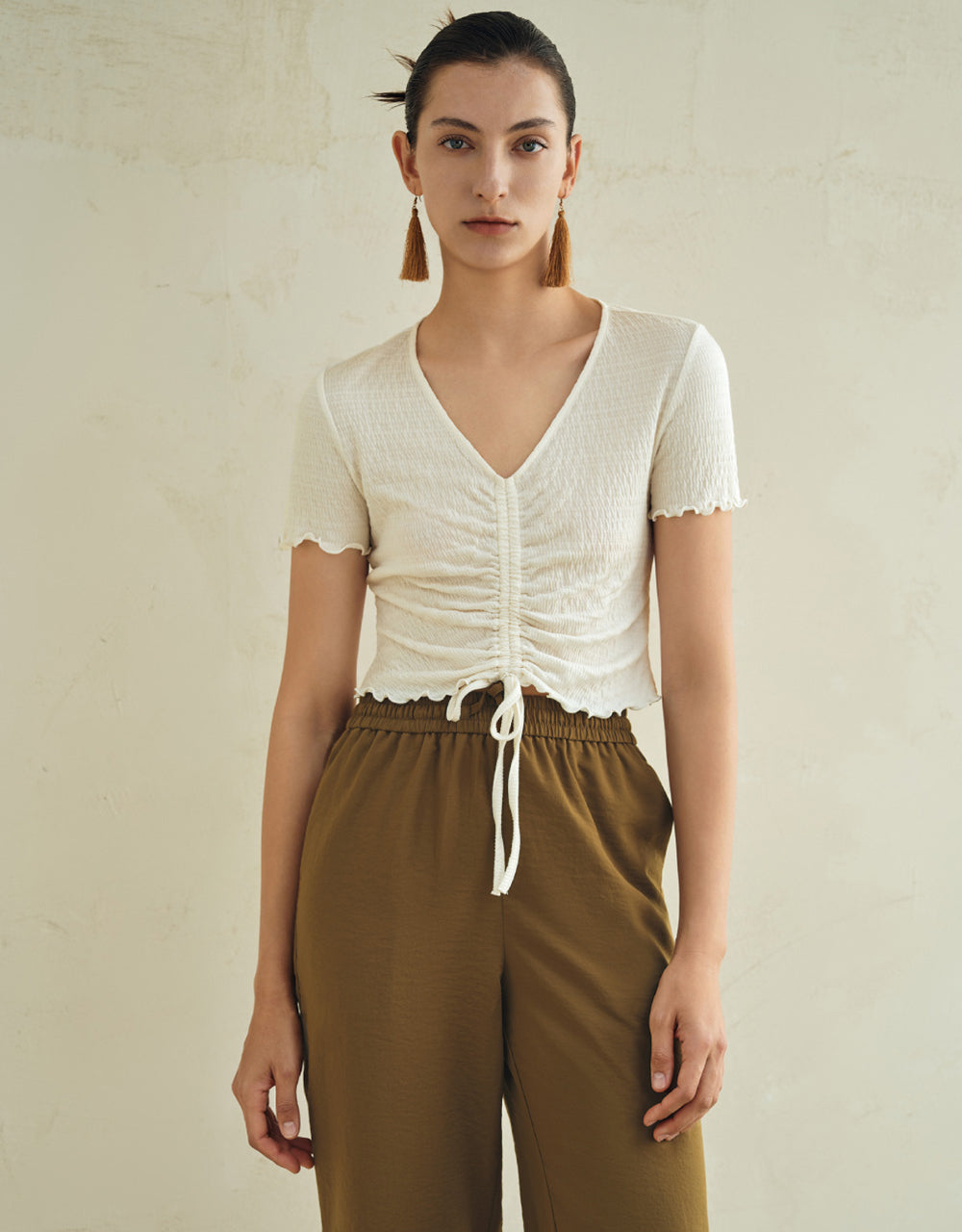 Lettuce Trim Shirred T-Shirt