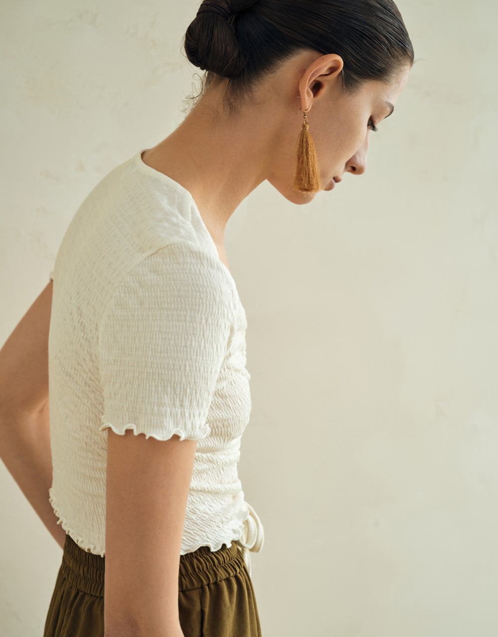 Lettuce Trim Shirred T-Shirt