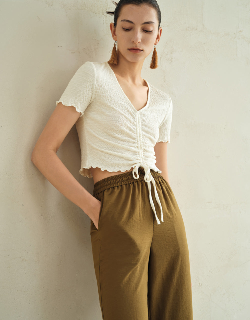 Lettuce Trim Shirred T-Shirt