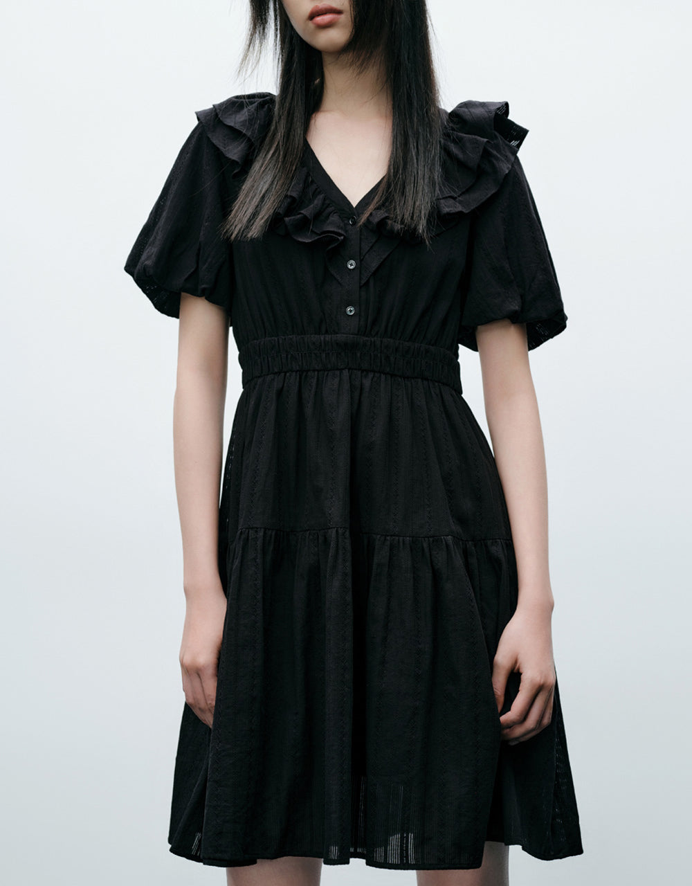 Ruffle Lapel Midi Dress