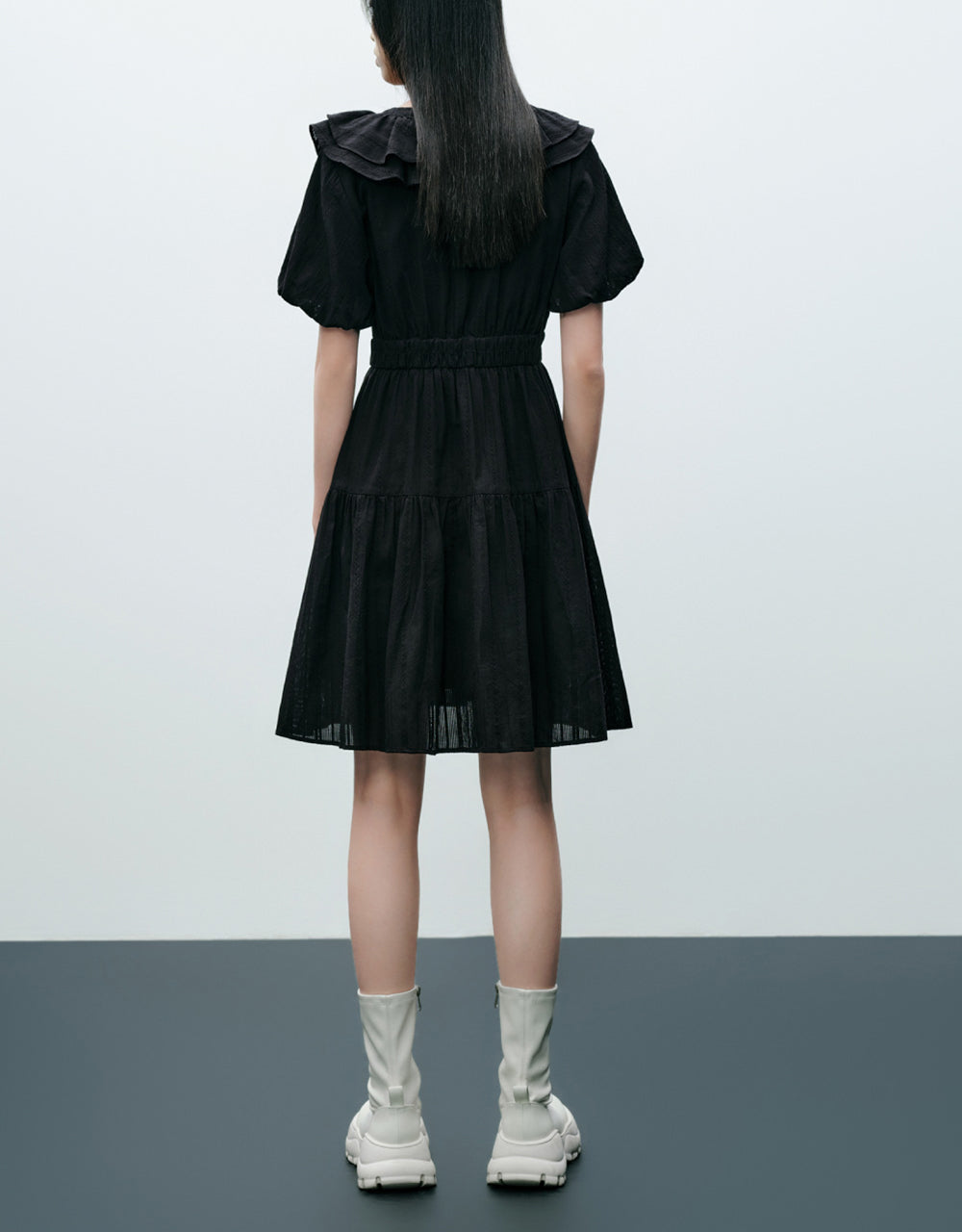 Ruffle Lapel Midi Dress
