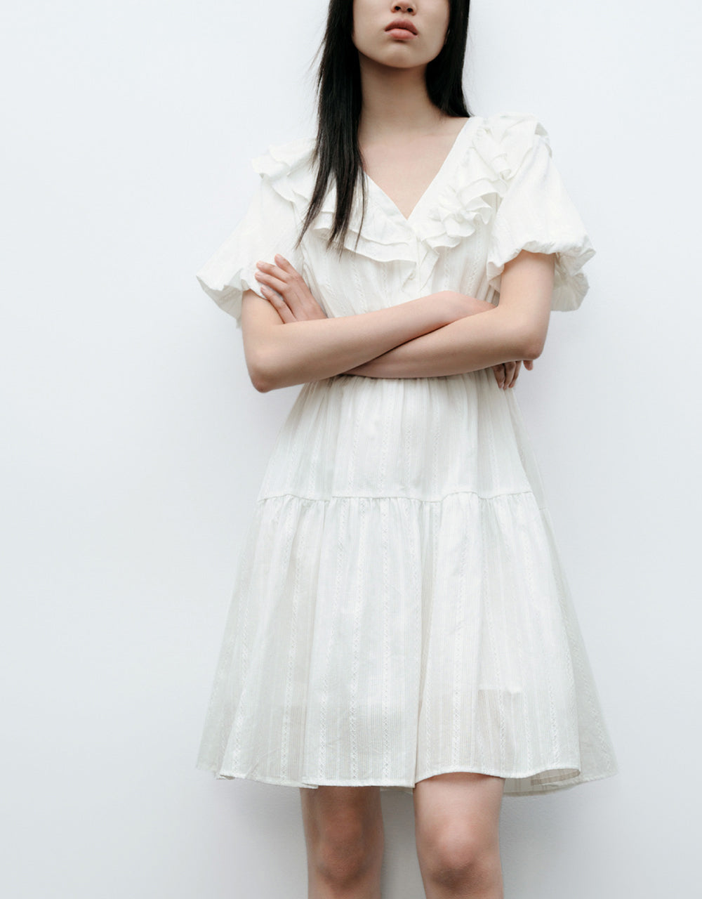 Ruffle Lapel Midi Dress