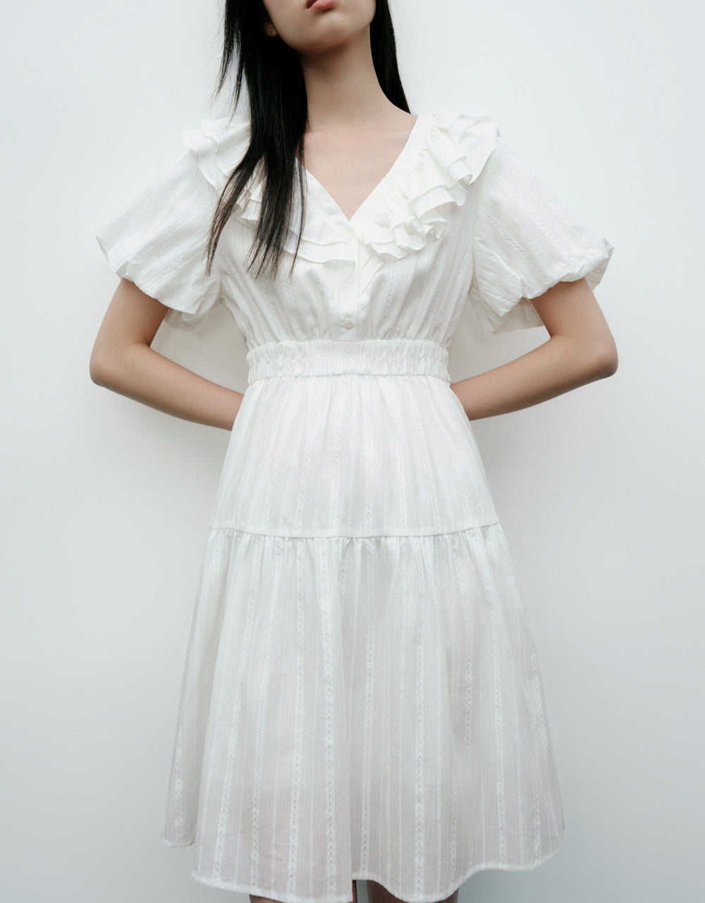 Ruffle Lapel Midi Dress
