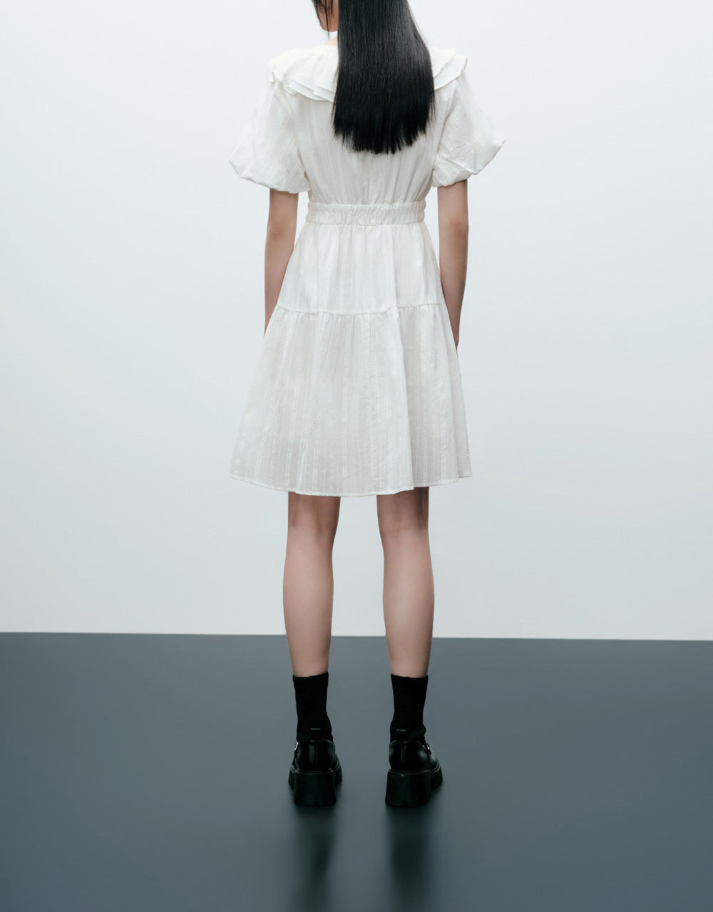 Ruffle Lapel Midi Dress