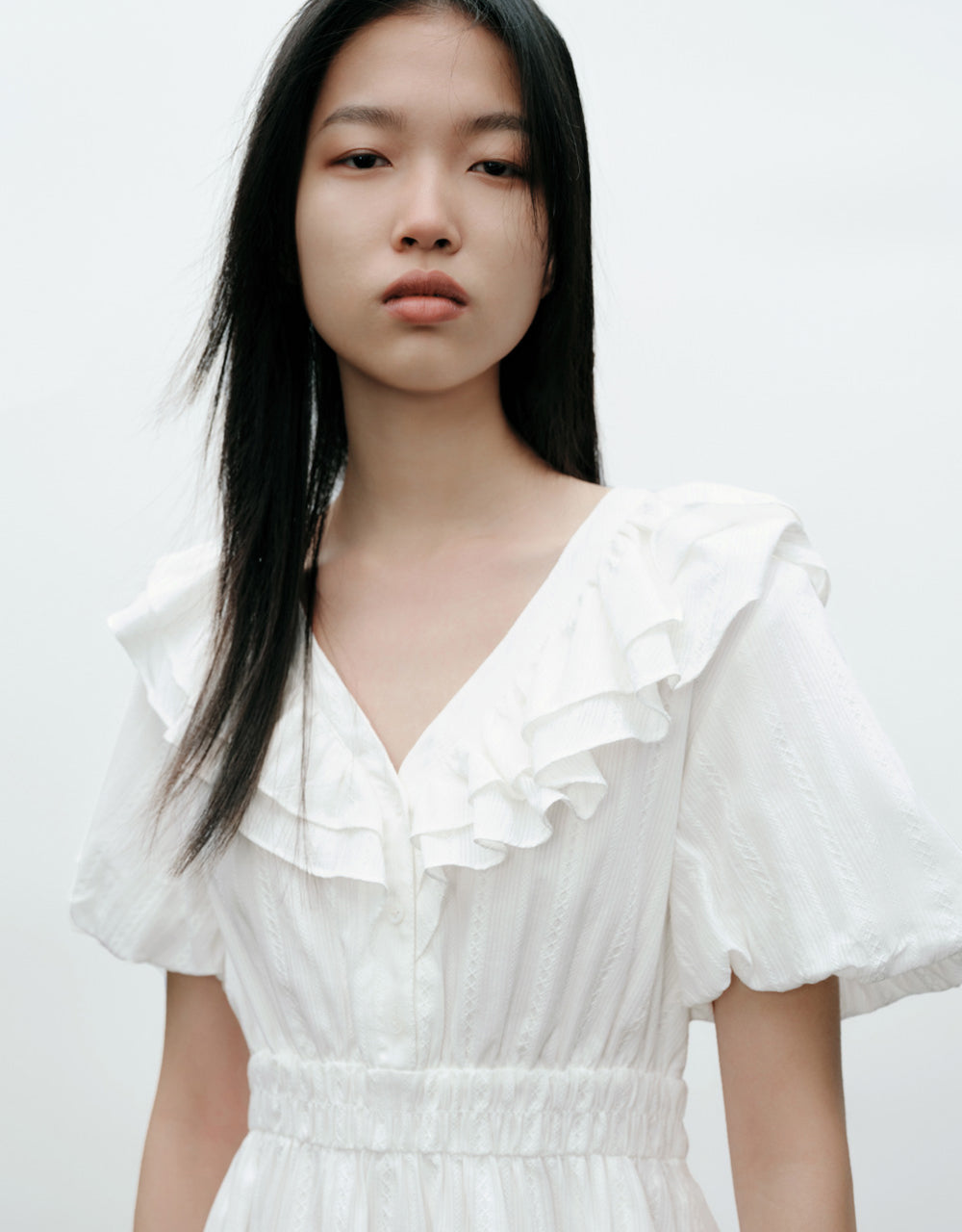 Ruffle Lapel Midi Dress