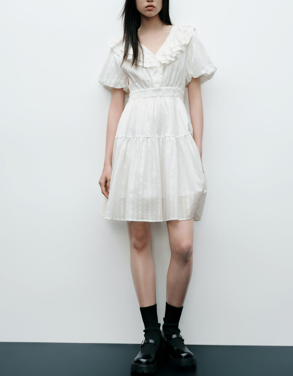 Ruffle Lapel Midi Dress