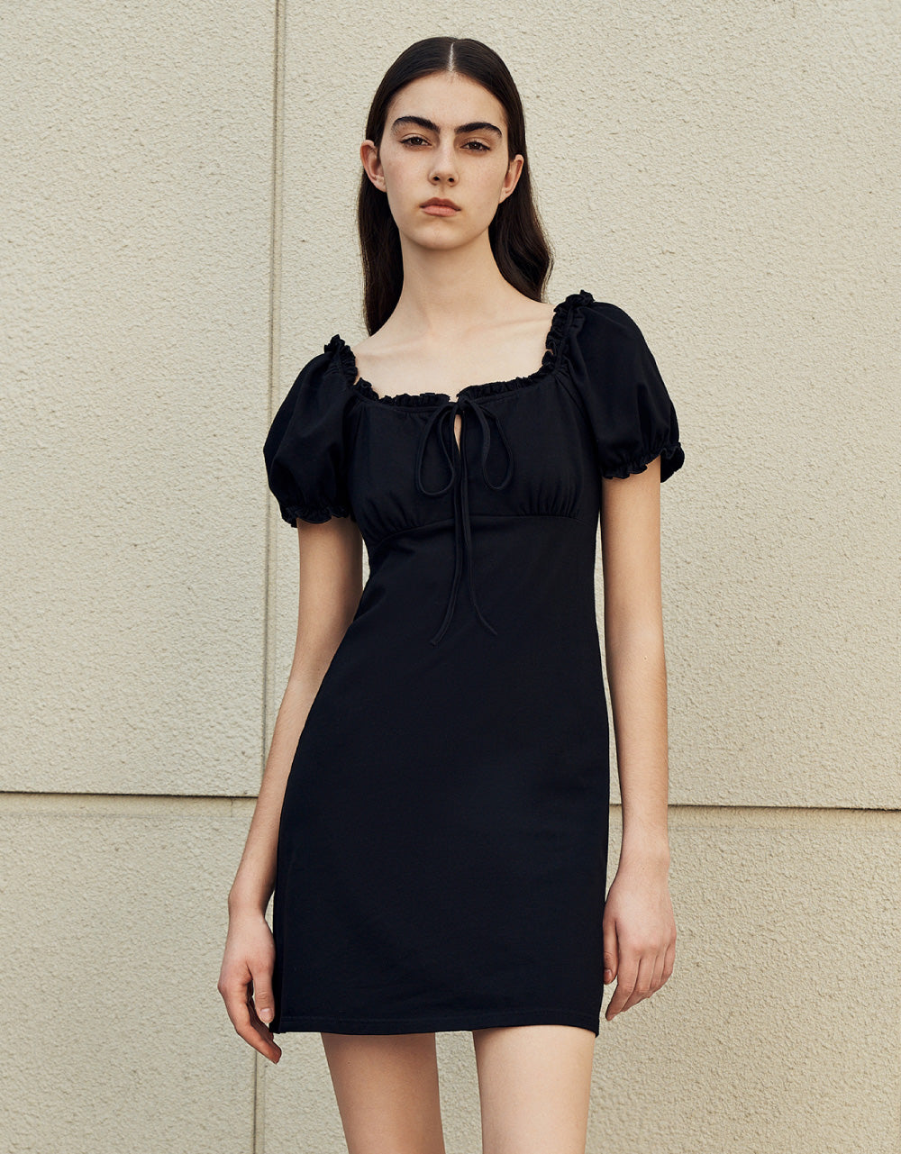 Tie Front Frill Trim Dress