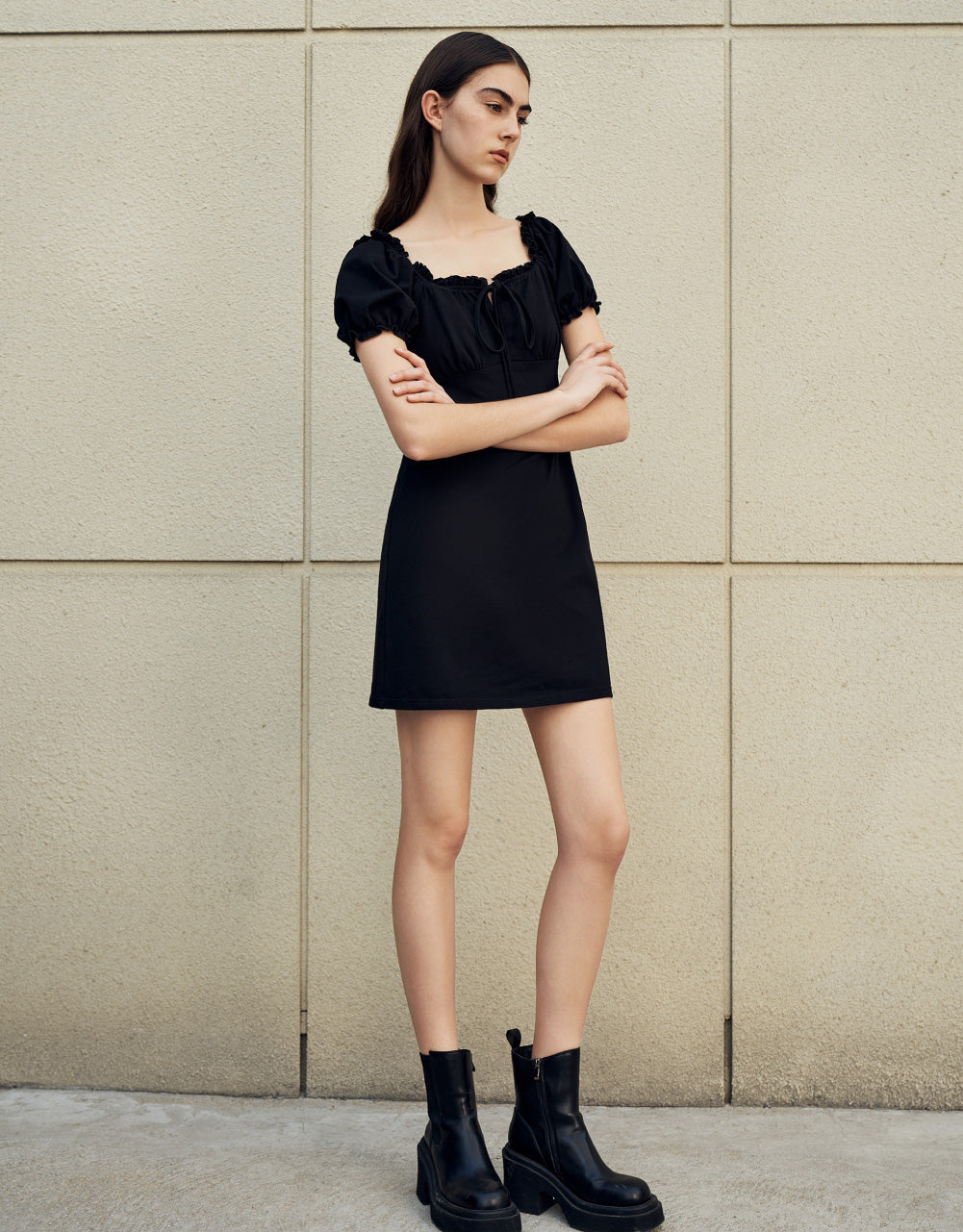 Tie Front Frill Trim Dress