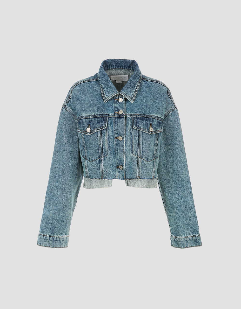 Cropped Free Edge Denim Jacket