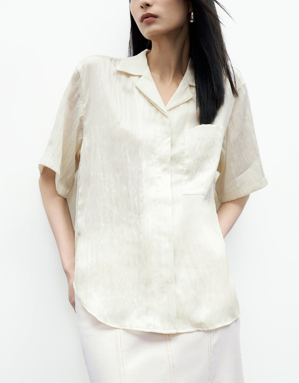 Drop Shoulder Sleeve Lapel Shirt